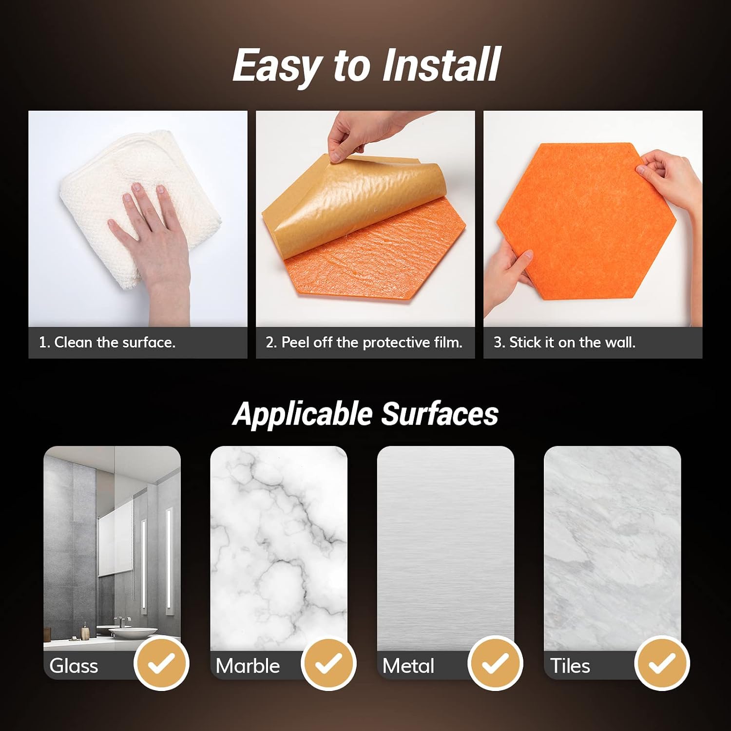 Thumbnail 6 de TONOR 22163 Hexagon Acoustic Panels, Self-Adhesive Polyester, Orange, 12 Pack