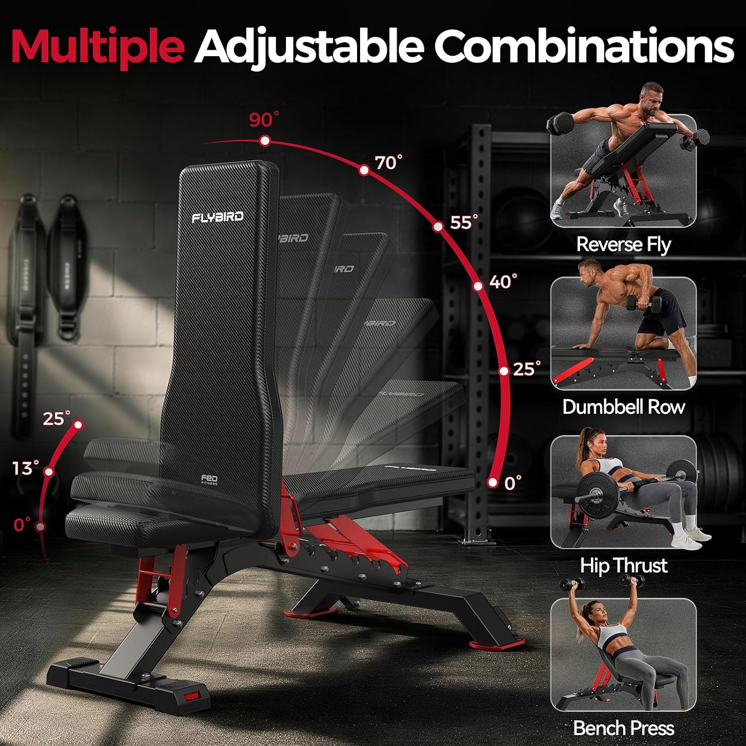 Detalle 2 de FLYBIRD Basic Model Adjustable Weight Bench, Foldable Alloy Steel, 6 Backrest Angles