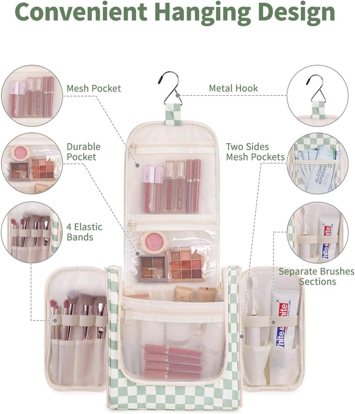 Thumbnail 4 de Narwey Checkered Travel Hanging Toiletry Bag 28cm