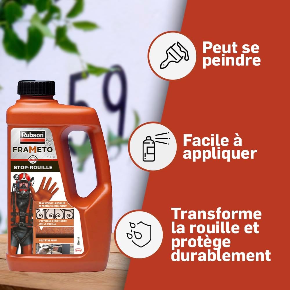 Thumbnail 2 de Rubson Frameto Stop-Rouille (bidon 1 L) – Convertisseur de rouille à effet immédiat, prêt à peindre