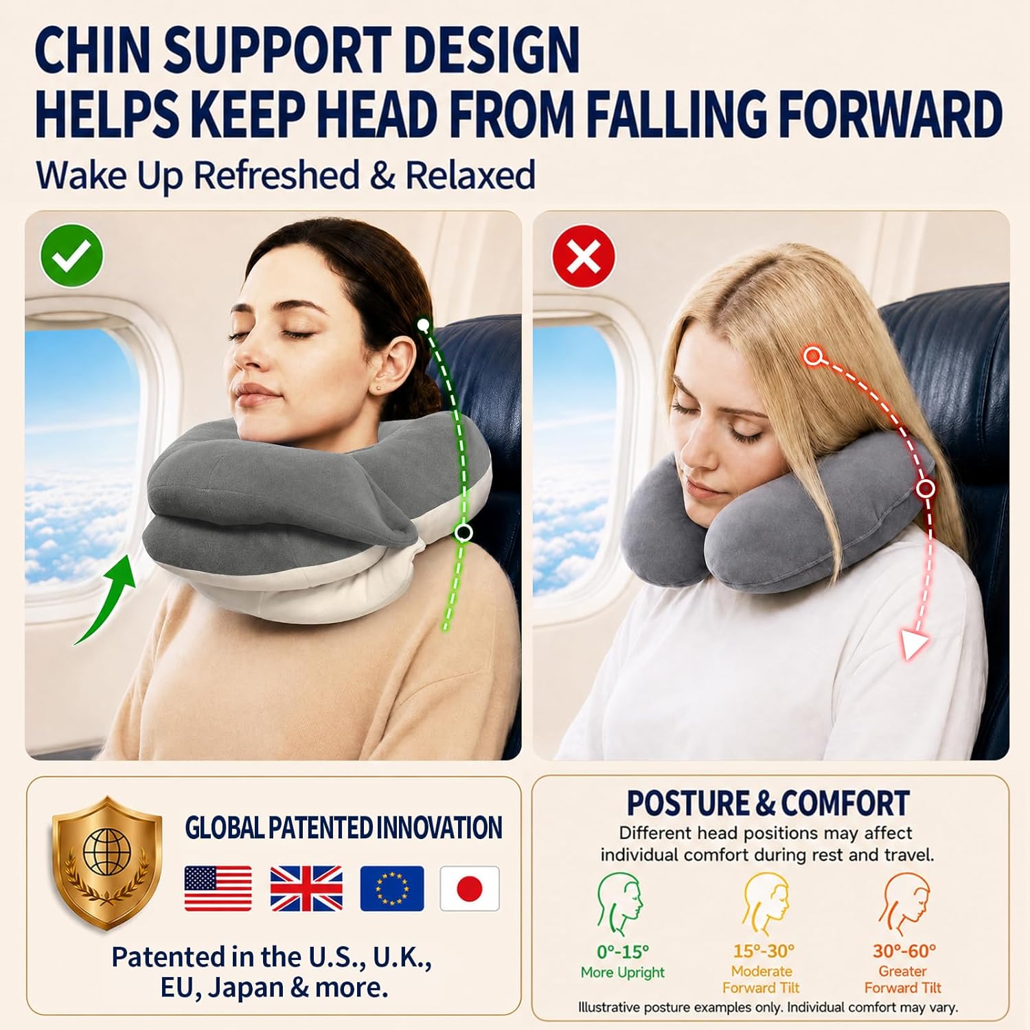 Detalle de BUYUE Travel Neck Pillow 360° Support for Adults