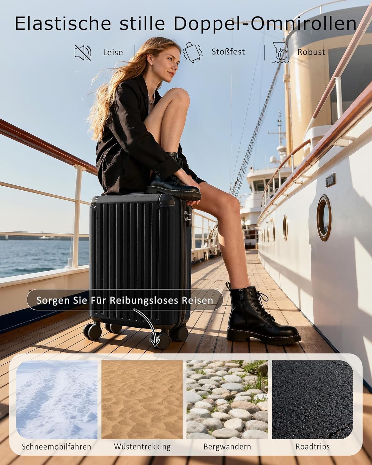 Detalle de COOLIFE Ryanair Handgepäck Koffer 55X35X20cm mit Vakuum-Kompressionsbeutel – 60% mehr Stauraum, TSA-Schloss & 4 Doppelrollen