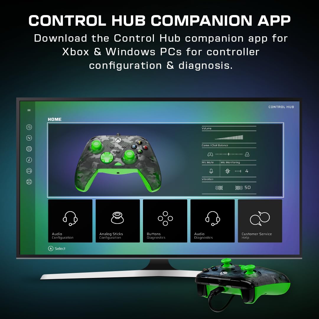 Detalle 2 de Turtle Beach Rematch Core Ghost (Schwarz Camouflage/Grün) – Wired Gaming-Controller für Xbox Series X|S, Xbox One & Windows-PCs