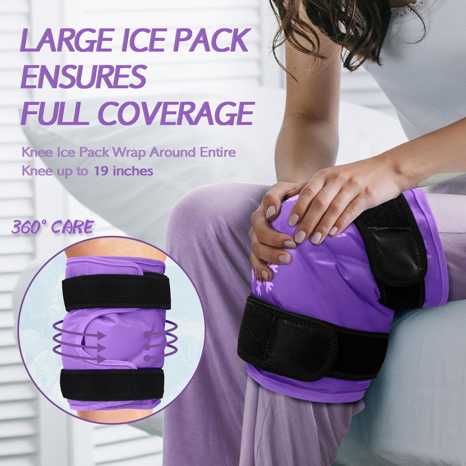 Detalle de KingPavonini XXL Knee Ice Pack Wrap, 2-Pack, Purple, Full Knee Coverage
