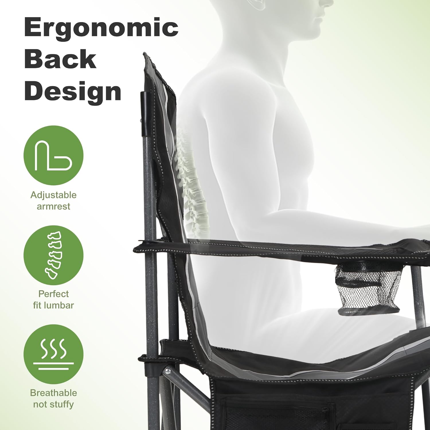 Thumbnail 6 de LET’S CAMP set of 2 foldable camping chairs with cup holder, padded seat and steel frame (up to 160kg each)