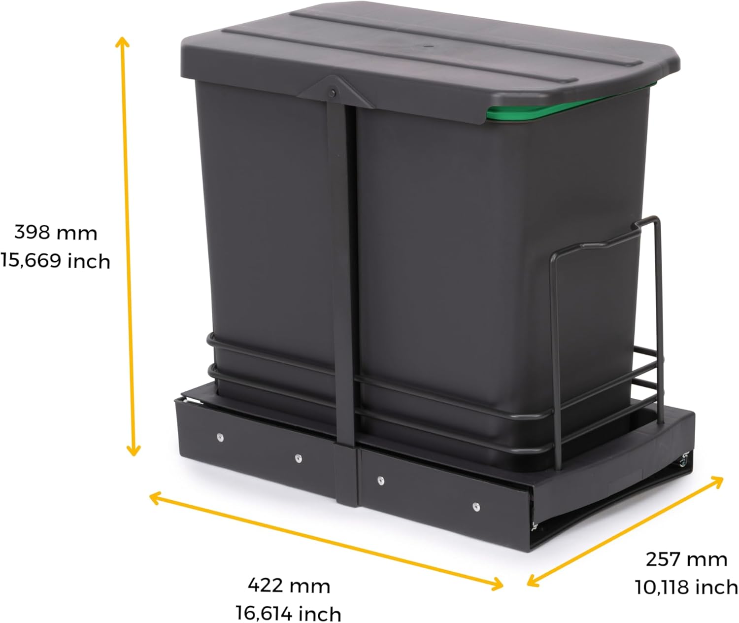 Detalle de Emuca Poubelle de tri sélectif pour meuble de cuisine – 24 L, fixation par le bas, extraction manuelle/automatique