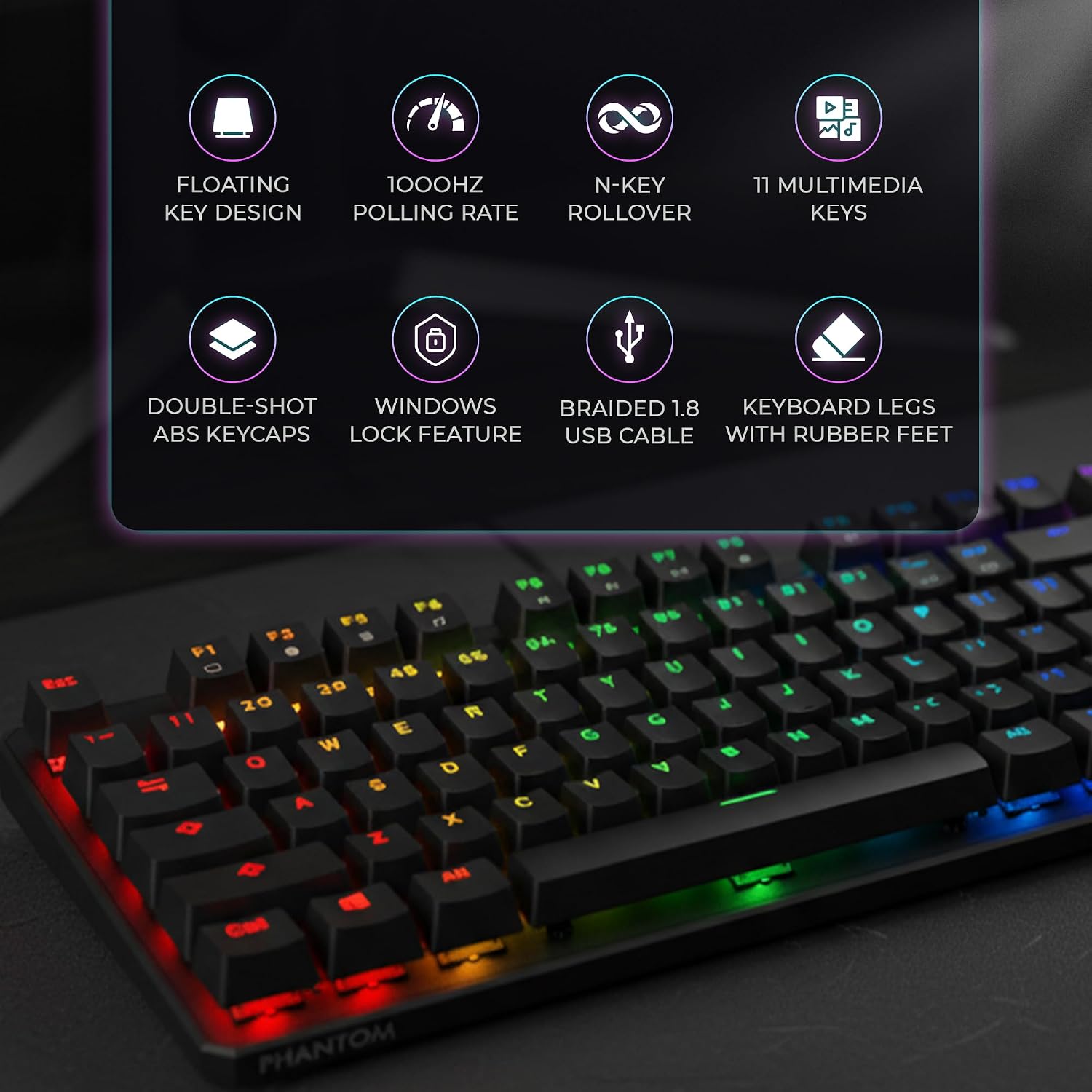 Thumbnail 4 de TECWARE Phantom 87-Key RGB Mechanical Gaming Keyboard with Outemu Brown Switches