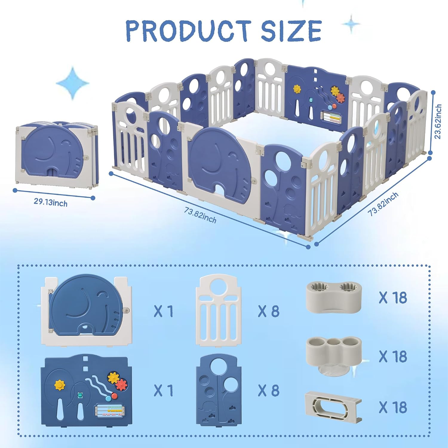 Detalle de HAPPYMATY 18-Panel Foldable Baby Playpen with Sensory Activity Panel