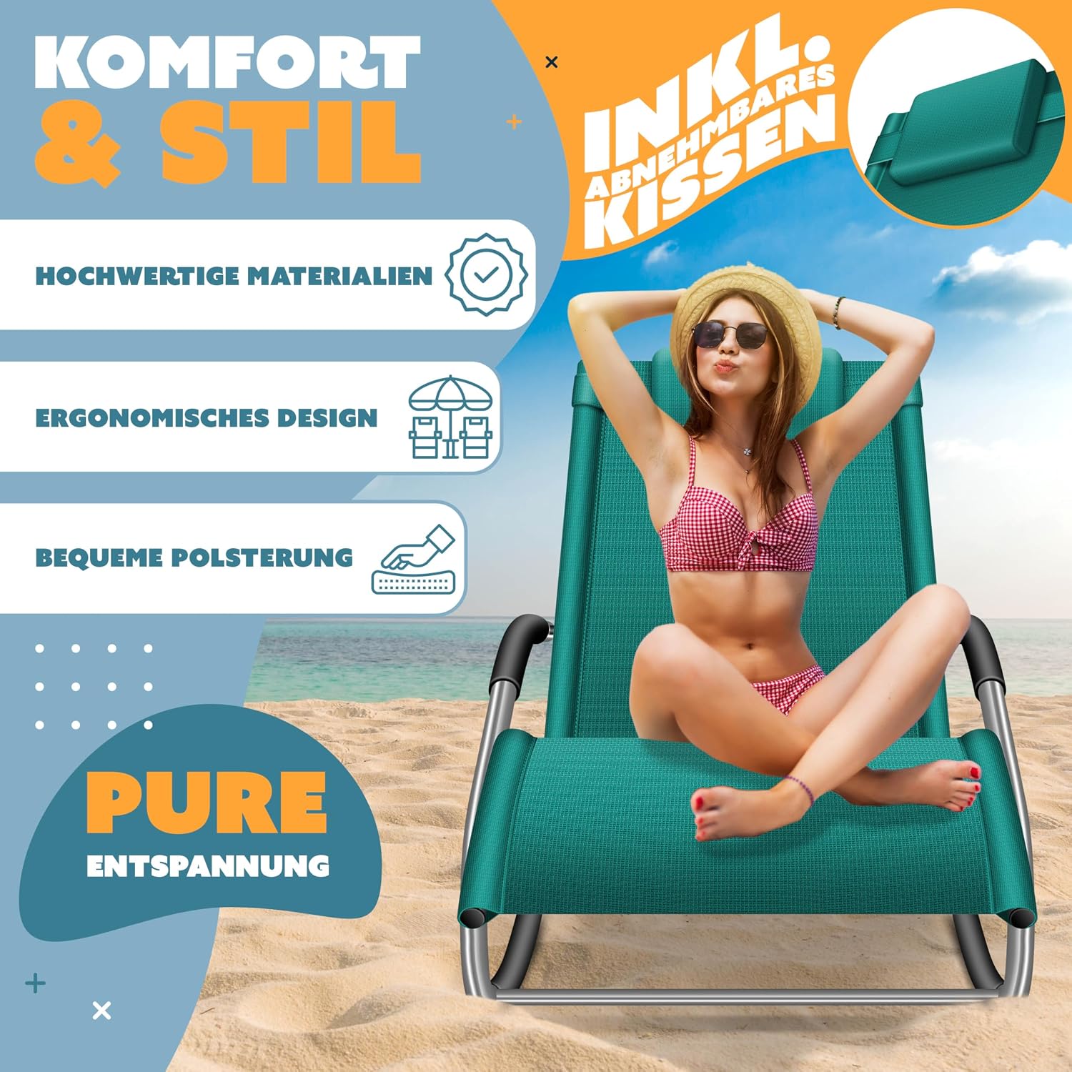 Thumbnail 2 de KESSER® Sonnenliege Relaxliege Schwungliege – ergonomischer Schaukelsessel für den Garten, Petrolgrün