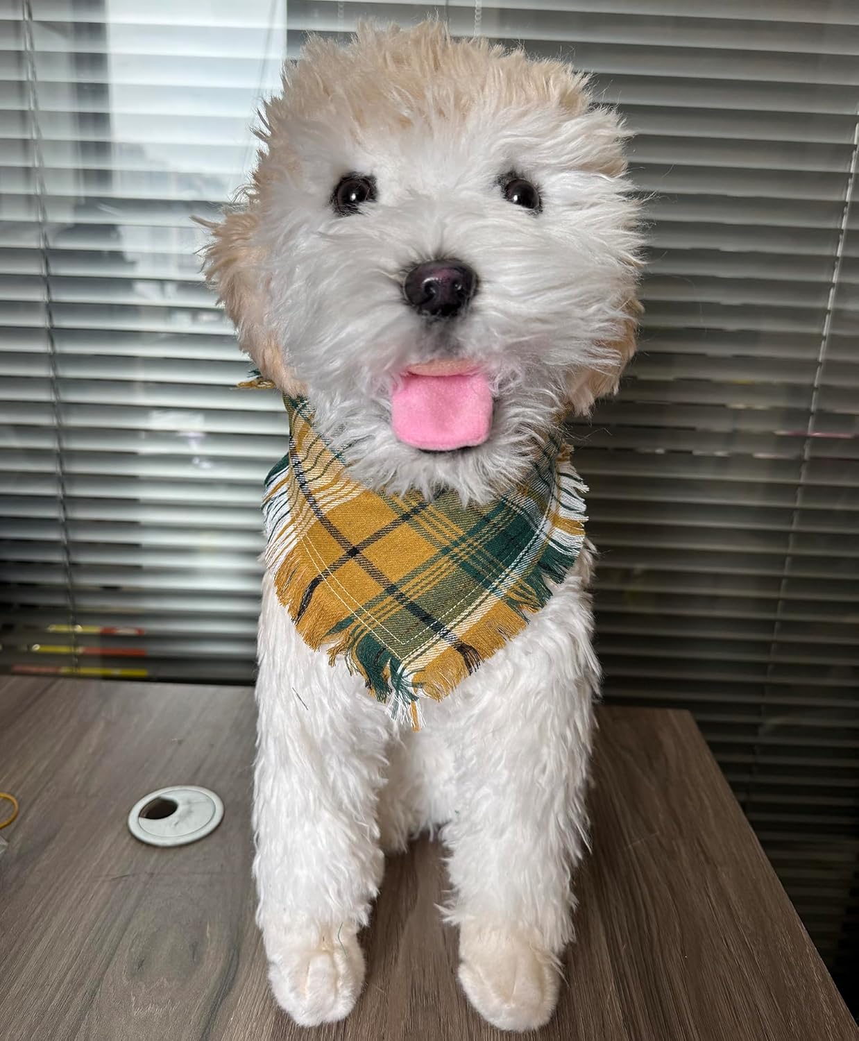 Detalle de Dog Bandanas Cotton Plaid Triangle Scarfs for Pets (Yellow Green) – Small & Medium Sizes