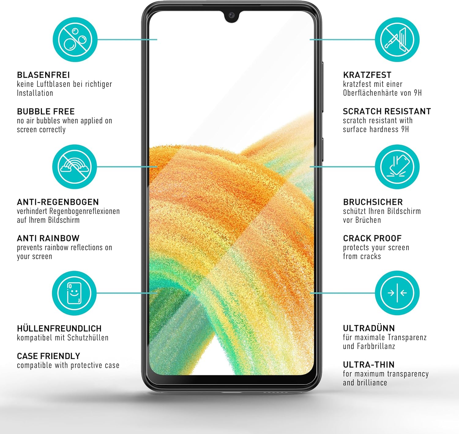 Detalle de SmarTect Tempered Glass Screen Protector for Samsung Galaxy A33 5G, 3 Pack, 9H