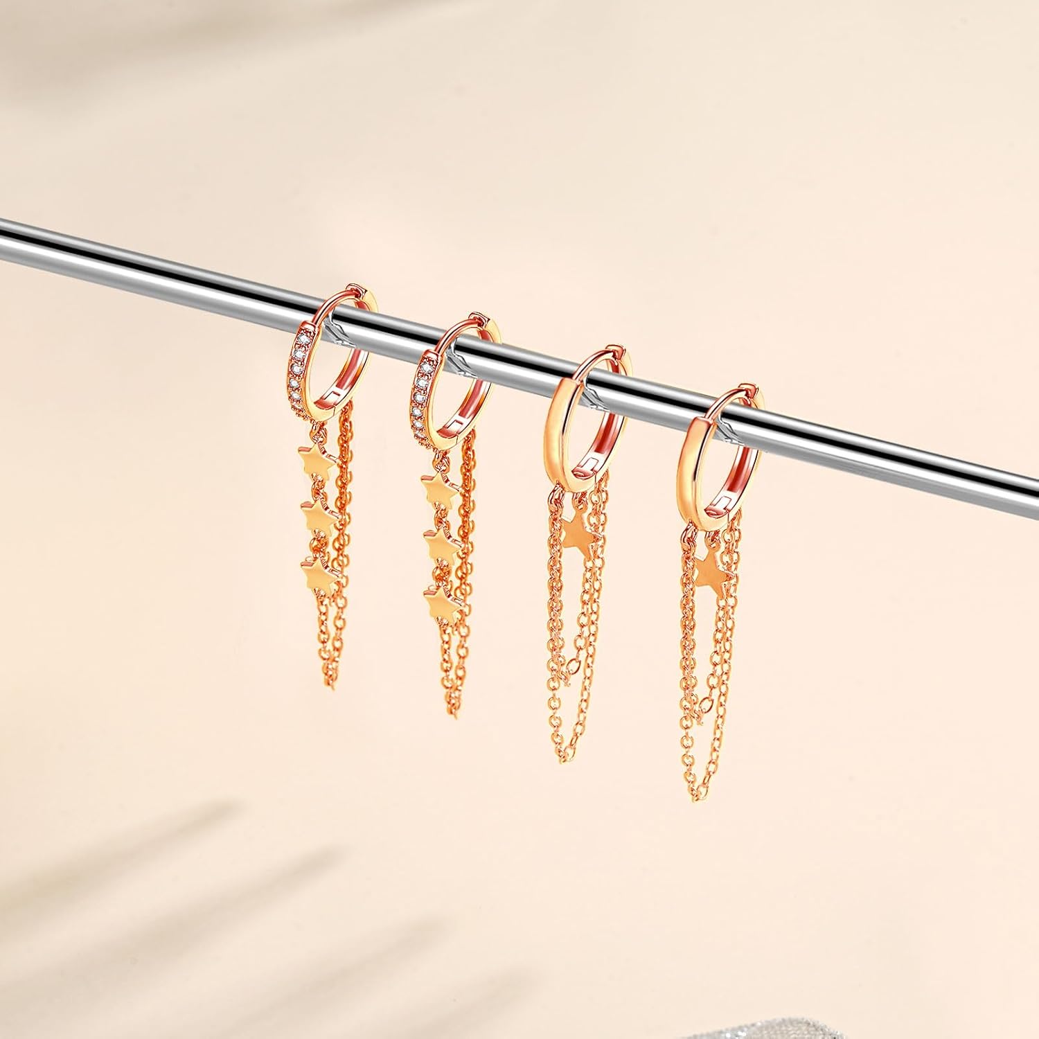 Thumbnail 2 de Josfeva Silber Creolen Ohrringe Hängend aus 925 Sterling Silber mit Zirkonia, Quasten & Stern-Anhänger