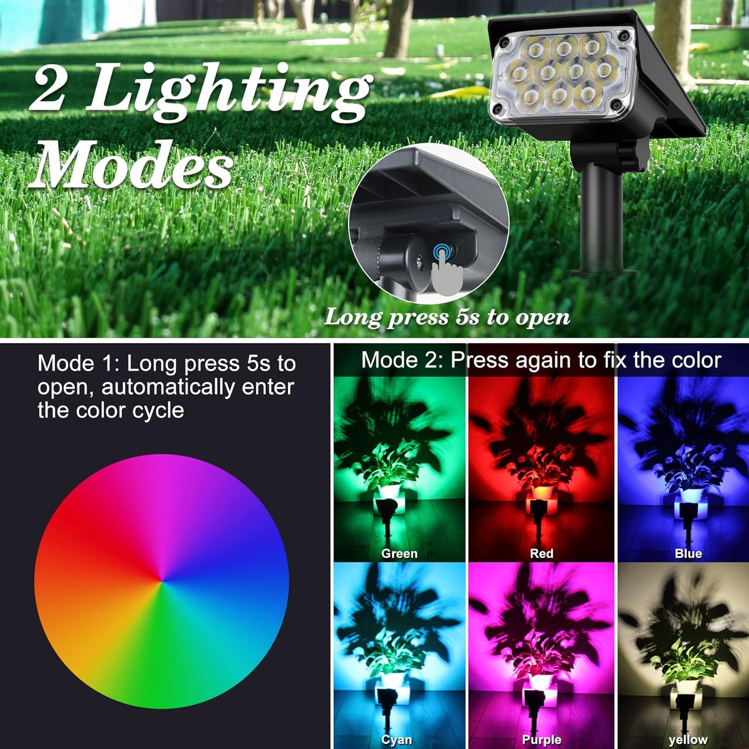 Thumbnail 1 de NATPOW Solar Spot Lights Outdoor Garden RGB (2 Pack) – 20 LEDs, IP65 Waterproof & Wall/Ground Mounting