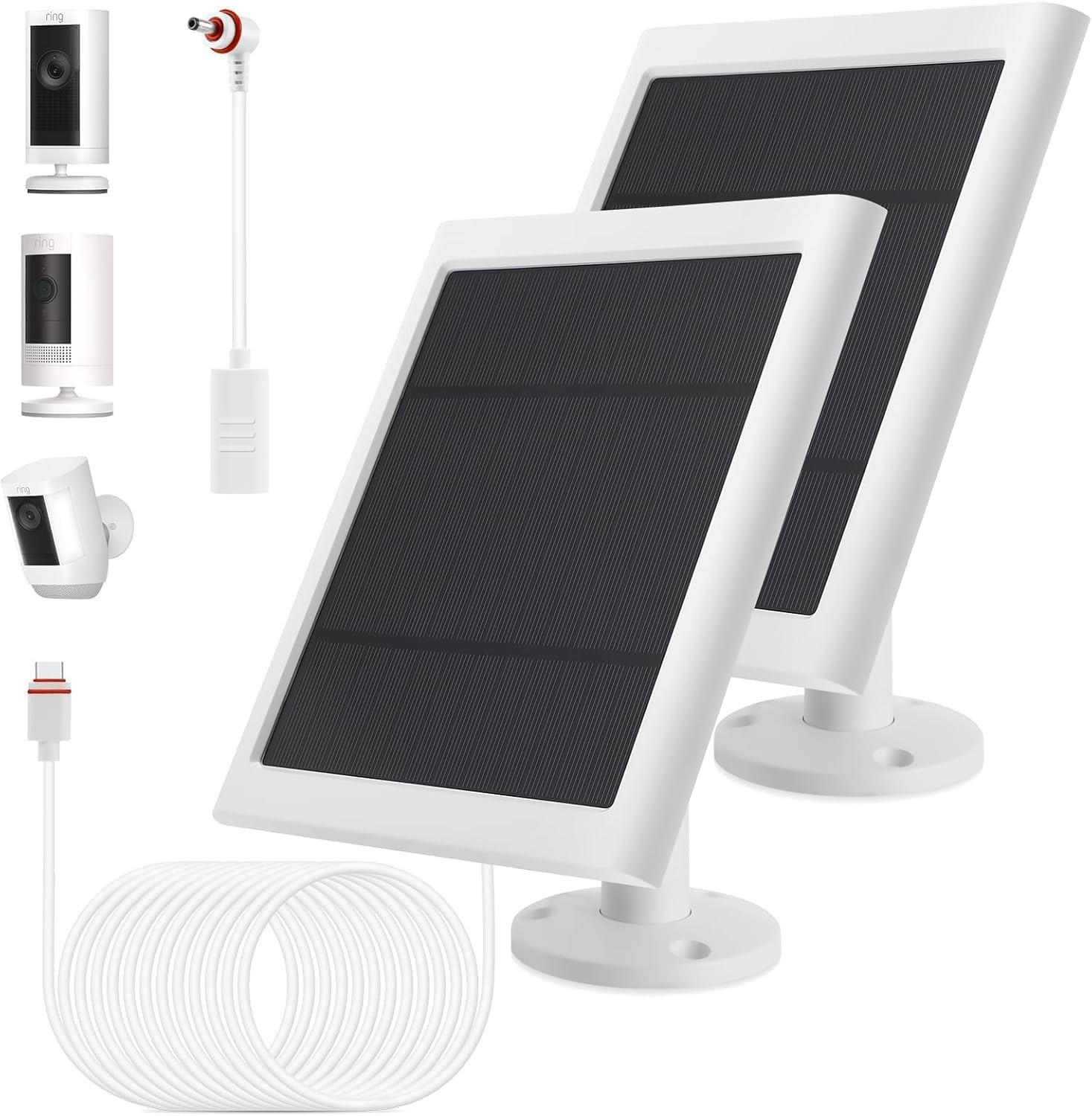 IP65 Solar Panel Outdoor for Ring Cameras (White 2P) – 4W Weatherproof Charger with 10ft Cable