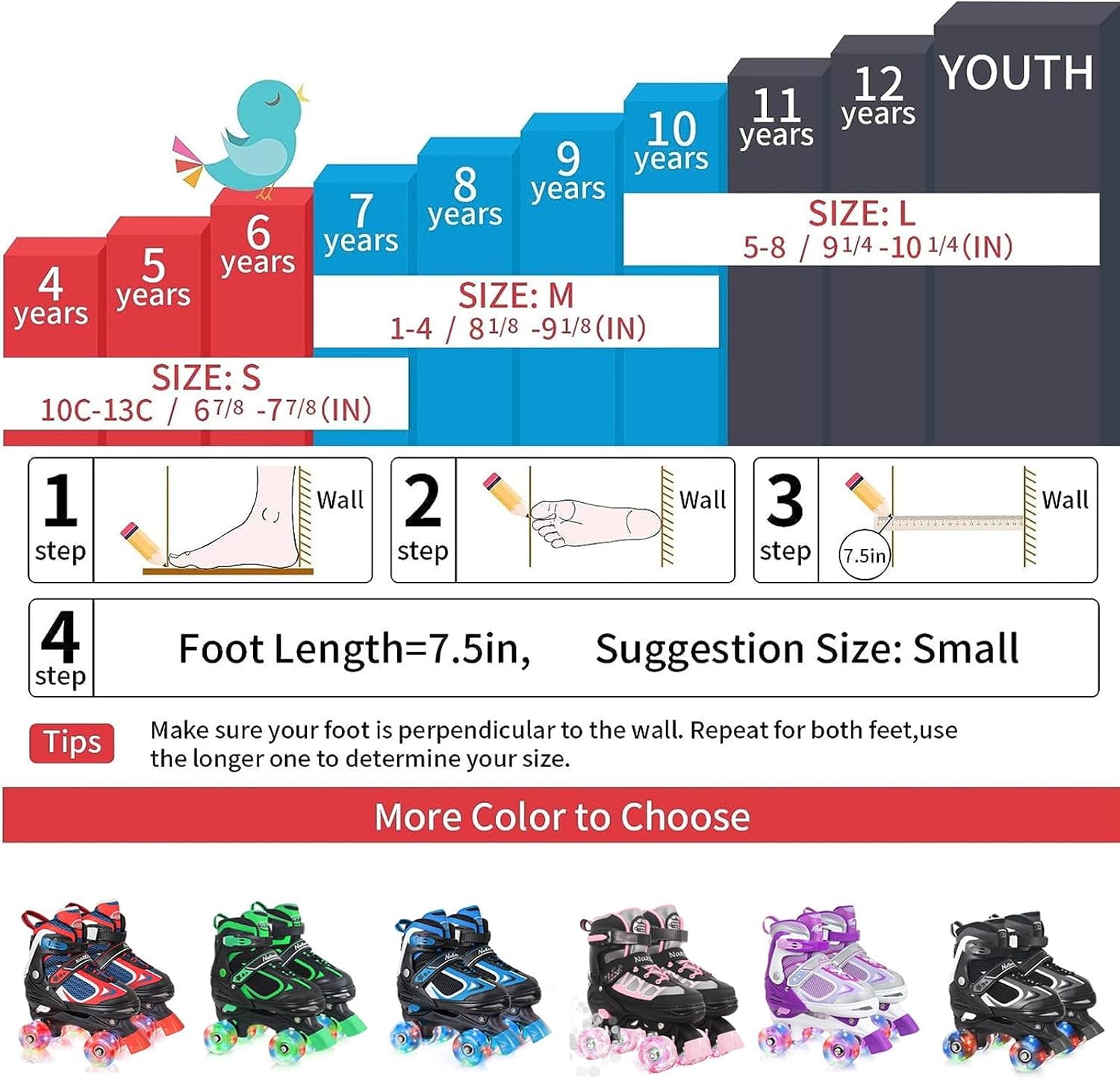 Thumbnail 4 de Nattork Kids Roller Skates Adjustable, Size 4 🛼