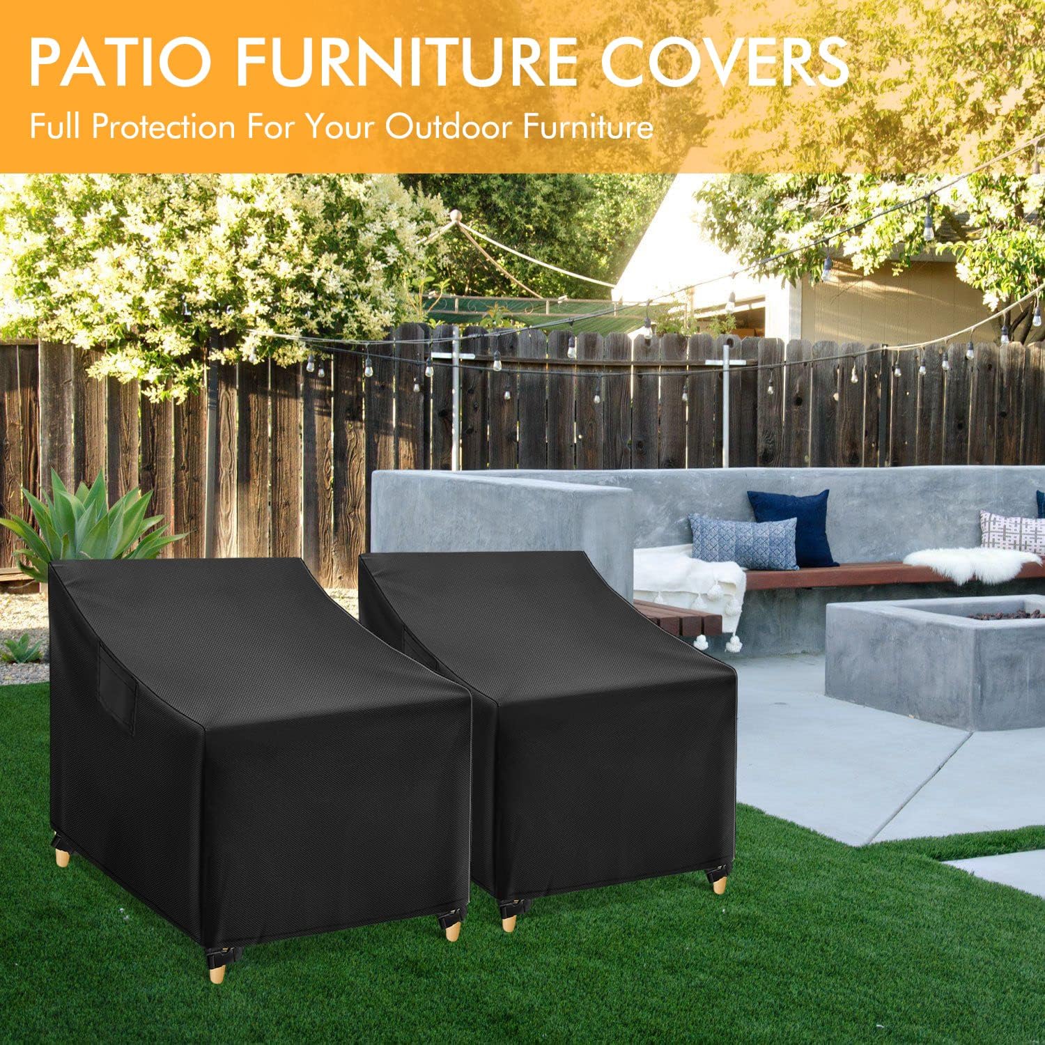 Detalle 2 de WLEAFJ Patio Swivel Chair Covers, 2-Pack, Black Oxford, 31.5" x 33.5" x 36