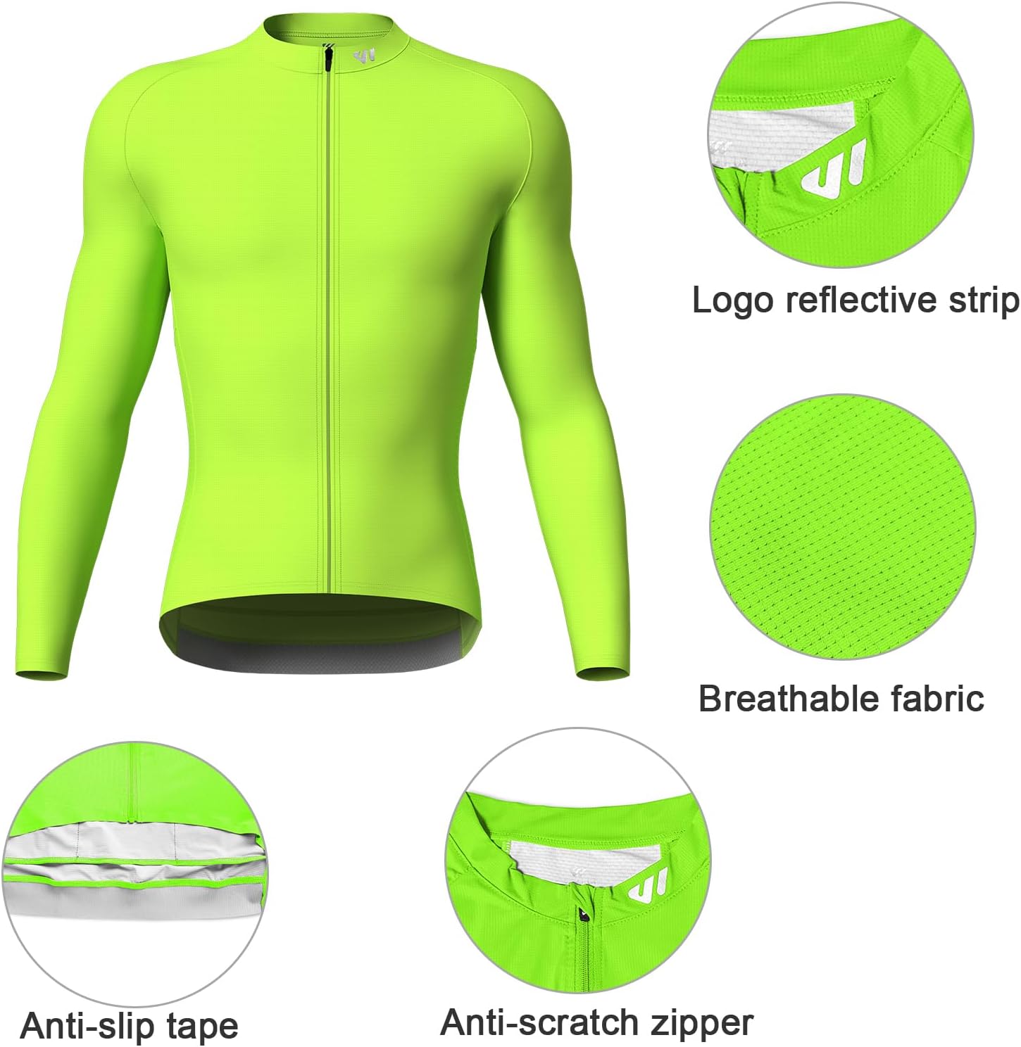Detalle de Wulibike Men's Cycling Jersey with 3+1 Pockets, Reflective Strips and Quick-Dry Breathable Fabric