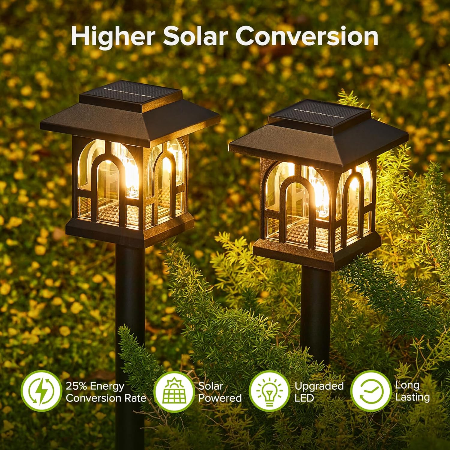Detalle de BUCASA 4 Pack Solar Garden Lights (Up to 10 Hours, IP65) – 3000K Warm White outdoor pathway lighting
