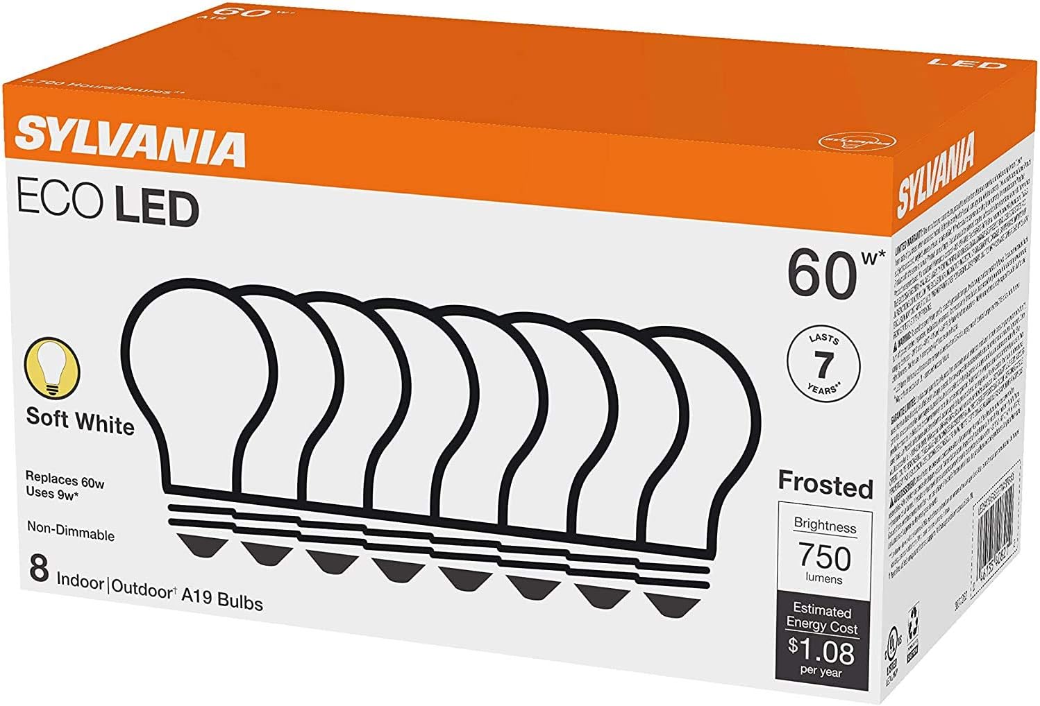 Detalle de Sylvania A19 ECO LED Bulb 9W 8-Pack