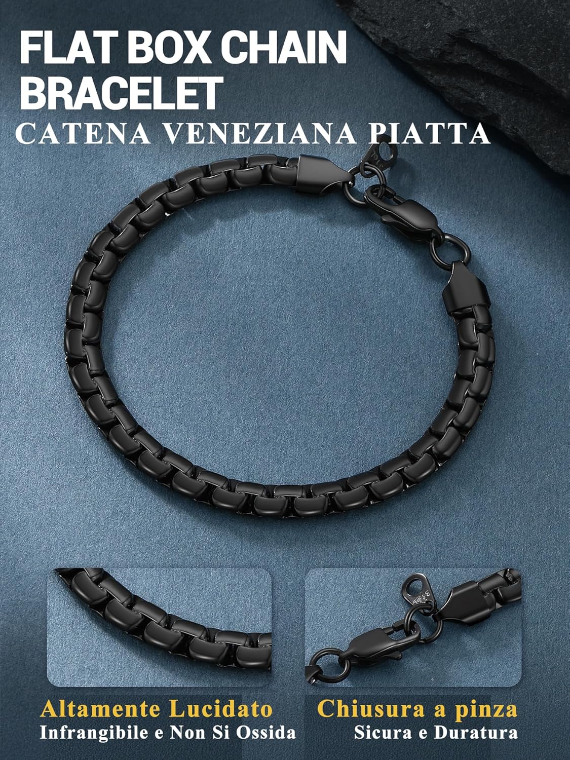Thumbnail 4 de PROSTEEL Bracciale a Catena Veneziana Treccia Metallica: Uomo, Acciaio Inox Impermeabile e Ipoallergenico