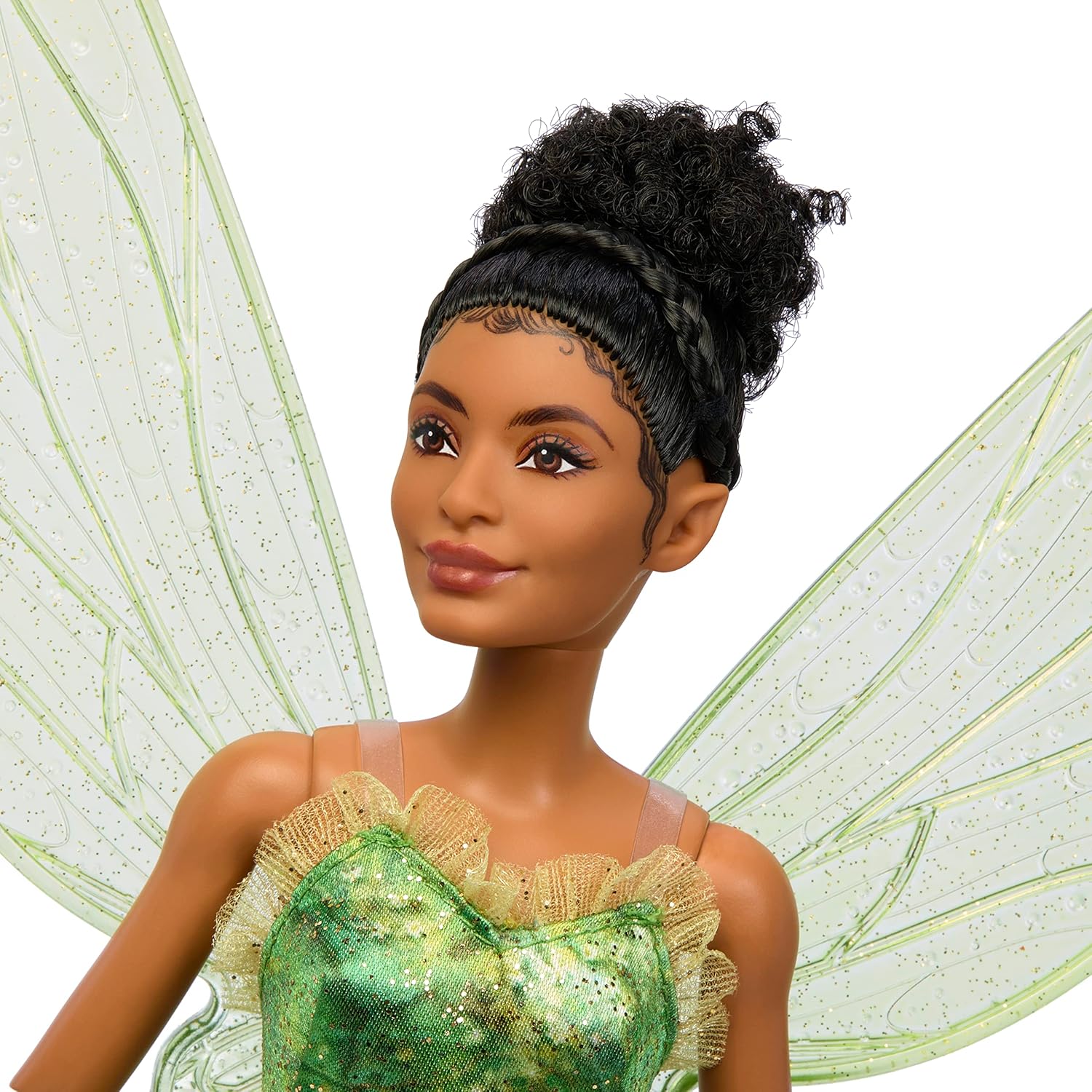 Detalle de Poupée Fée Clochette Disney Peter Pan et Wendy – version articulée avec robe verte et ailes scintillantes (HNY37)