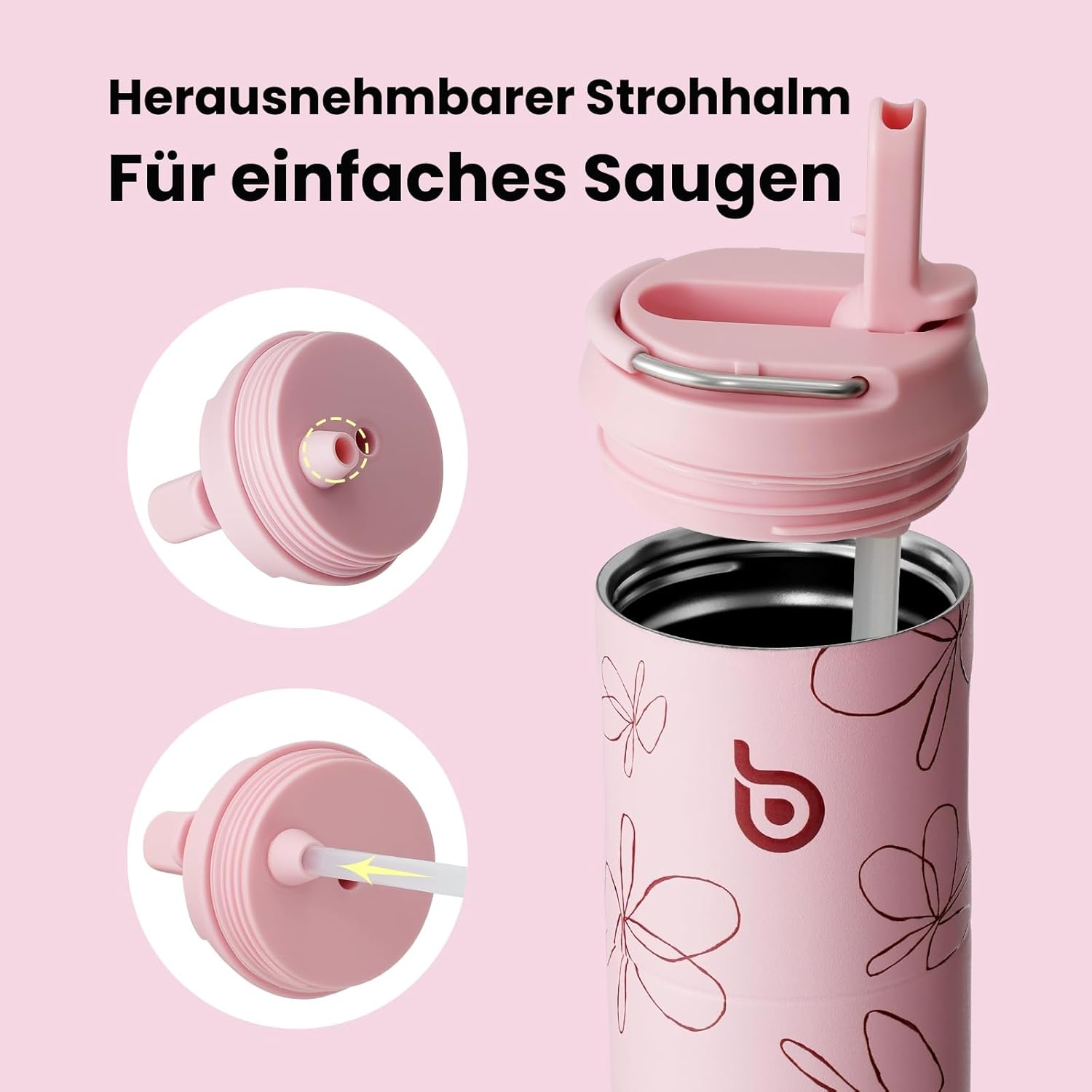 Detalle de BOTTLE BOTTLE Isolierte Edelstahl-Trinkflasche 750 ml mit Strohhalm, Deckel & Griff