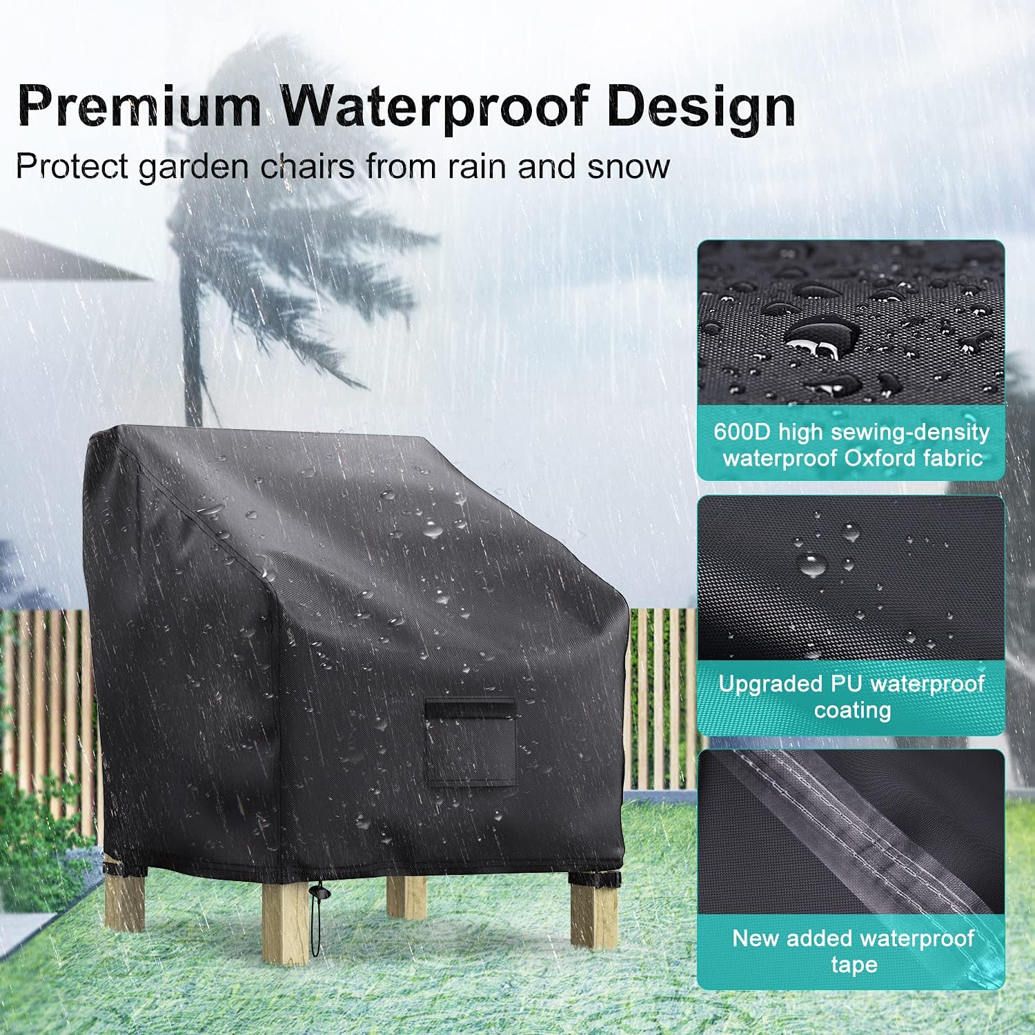 Detalle 2 de BROSYDA BSD-001 Outdoor Patio Chair Covers, 2-Pack Waterproof Oxford, Black