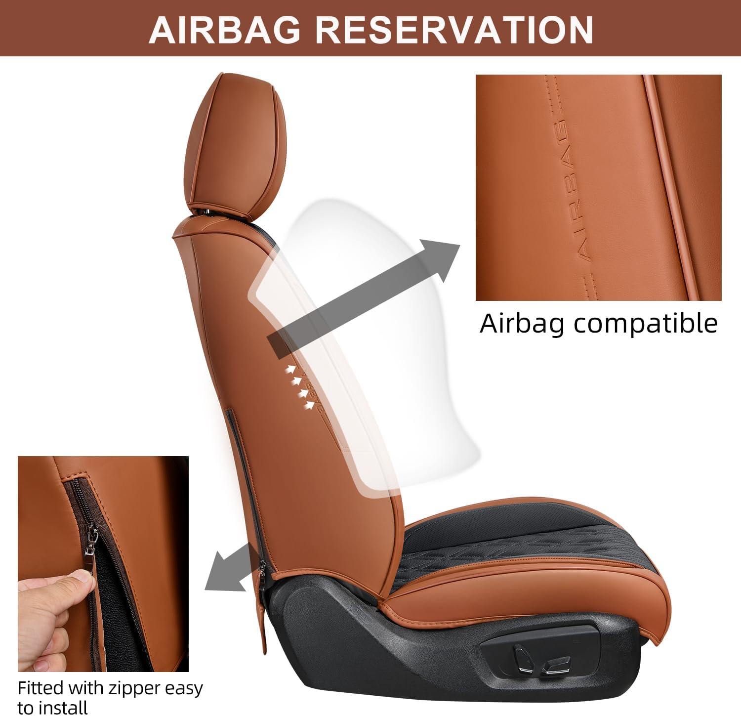Thumbnail 5 de Car Seat Covers Full Set — Breathable Leather Front & Rear Seat Covers in Brown & Black
