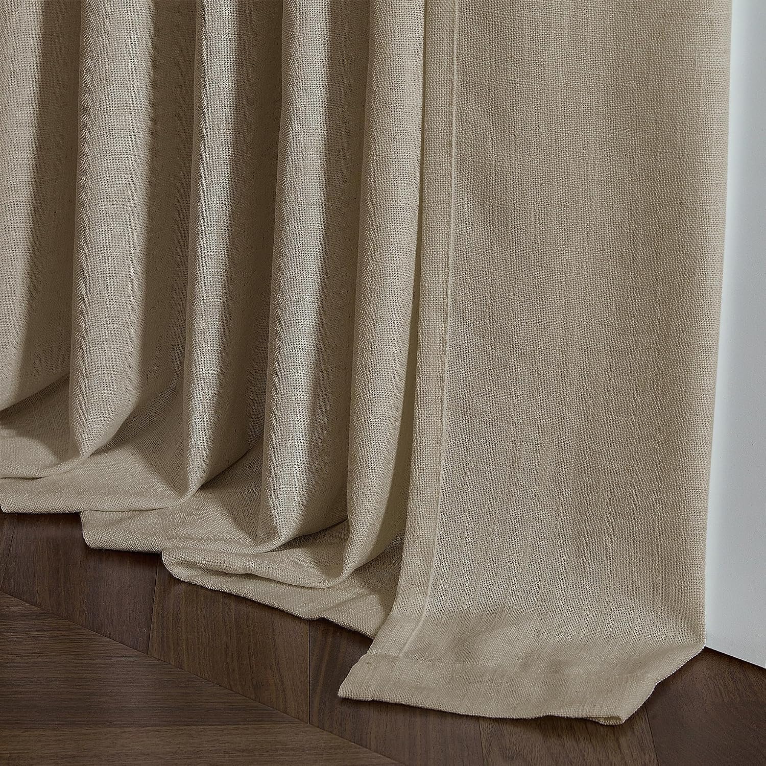 Thumbnail 6 de Pinch Pleated Linen Curtains 102 Inches Long (2-Panel Set) in Gray Beige Tan Neutral