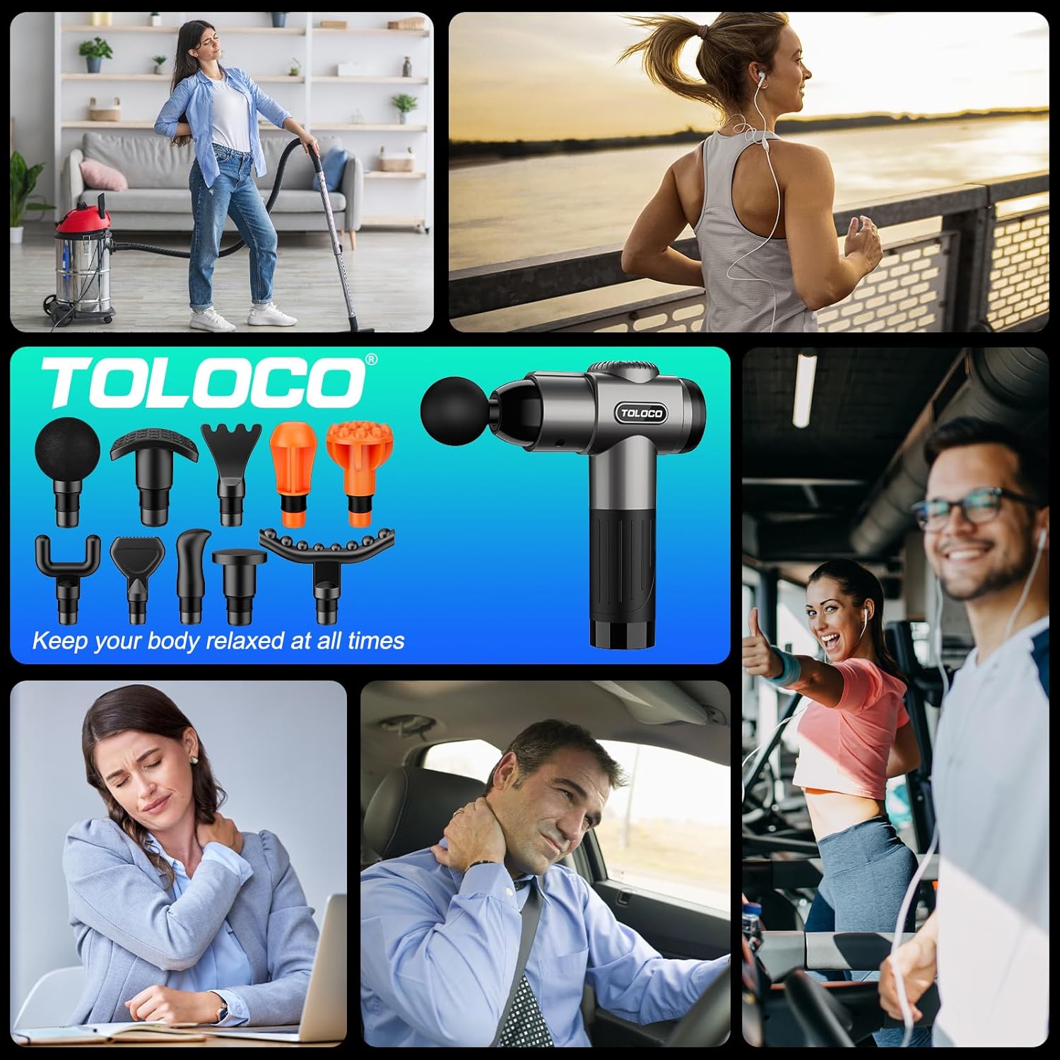 Thumbnail 5 de TOLOCO Massage Gun (Deep Tissue Percussion Massager) with 10 Massage Heads, Silent Brushless Motor, Grey