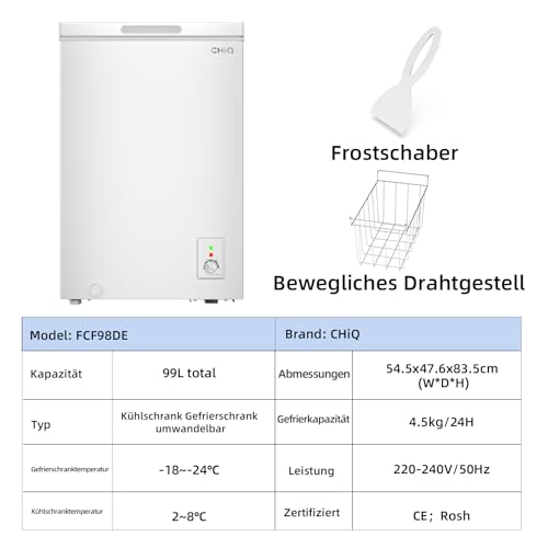 Detalle de CHiQ Gefriertruhe 99 L Freistehend mit LED – kompakt, zuverlässig und leise