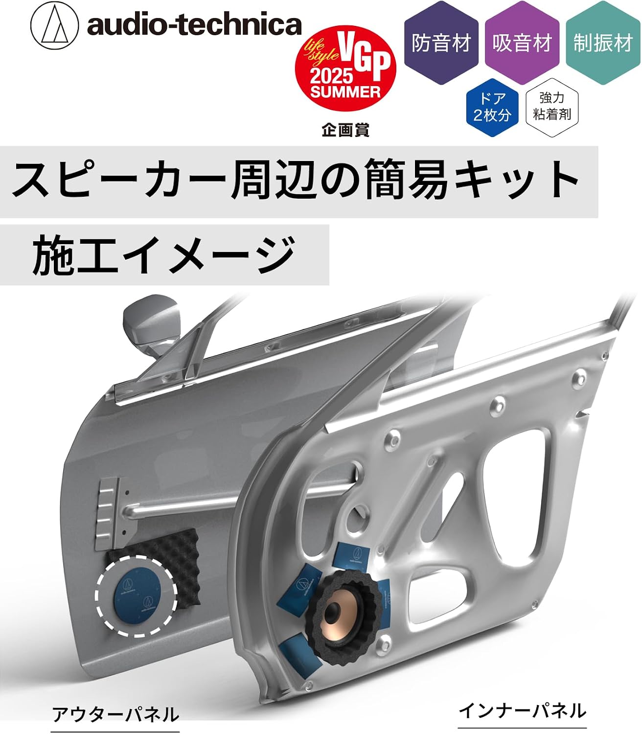 Detalle de オーディオテクニカ AT-AQ474 ドアチューニングスターターキット 吸音・制振材入り