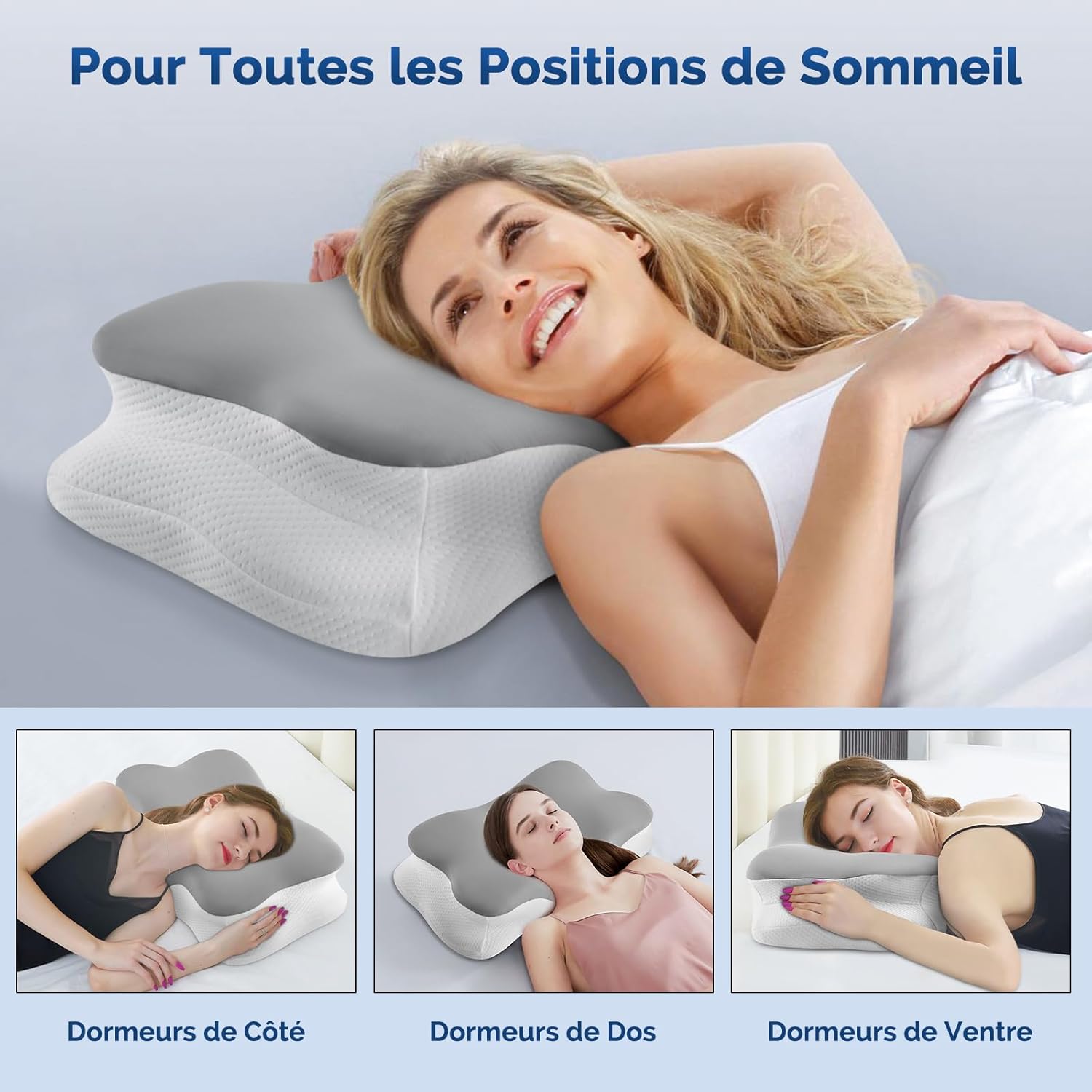 Thumbnail 4 de Silkena Oreiller Coussin Memoire de Forme – Oreiller cervical ergonomique (Gris Clair)