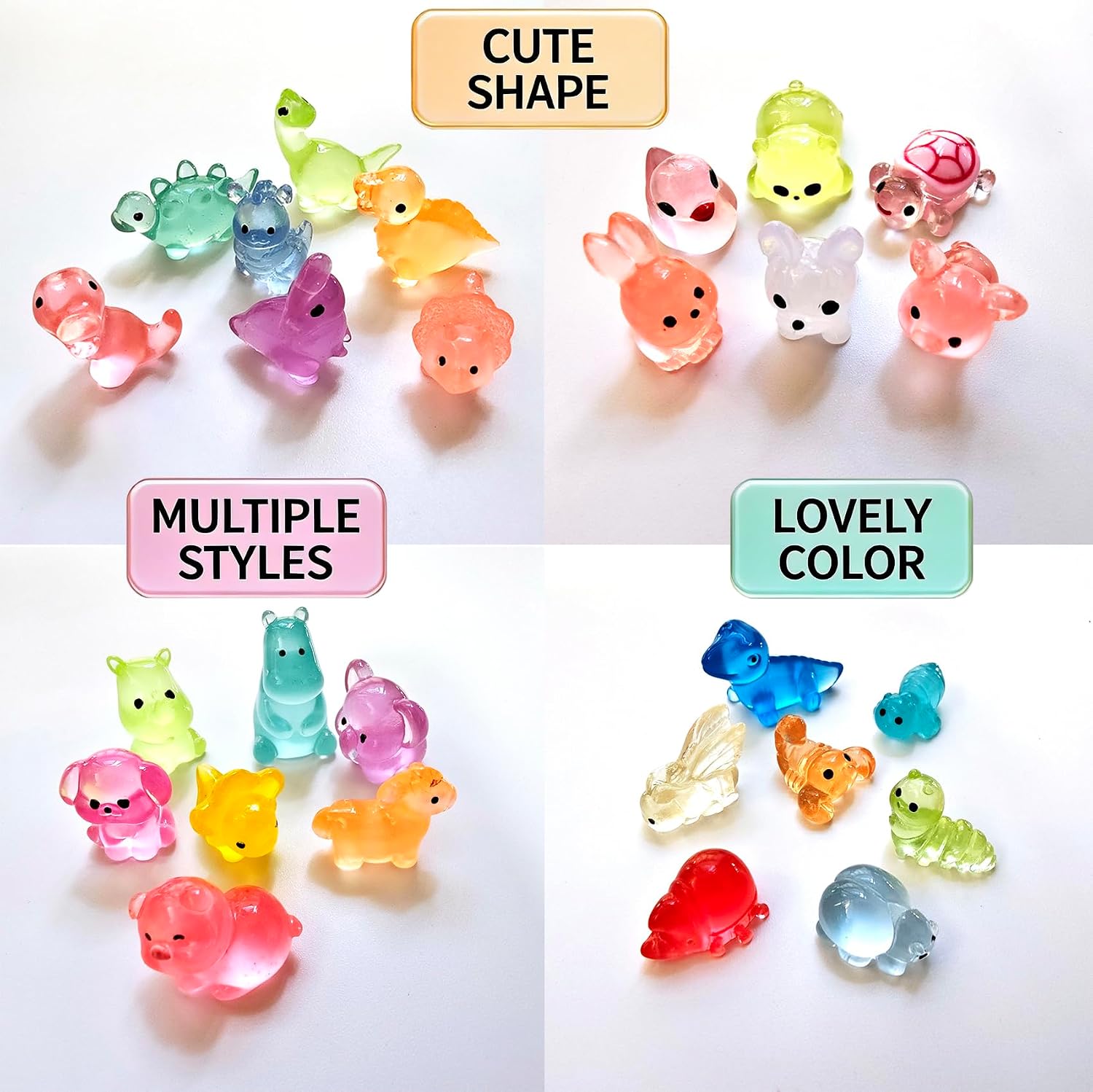 Detalle de POTWPOT Mini Resin Animals Figures (Set of 60) – Glow in the Dark, 60 Unique Styles for Mini Landscapes