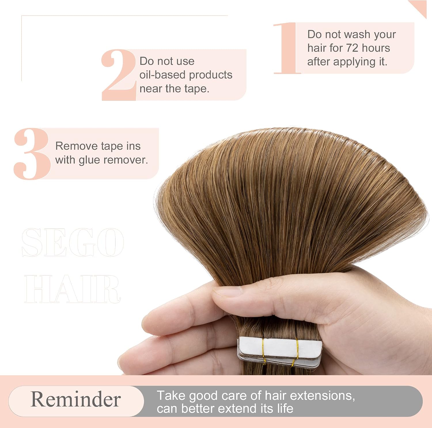 Thumbnail 5 de SEGO Extension Adesive Capelli Veri Biadesivo 20 Ciocche - Remy 50 g, 50 cm, Castano Chiaro