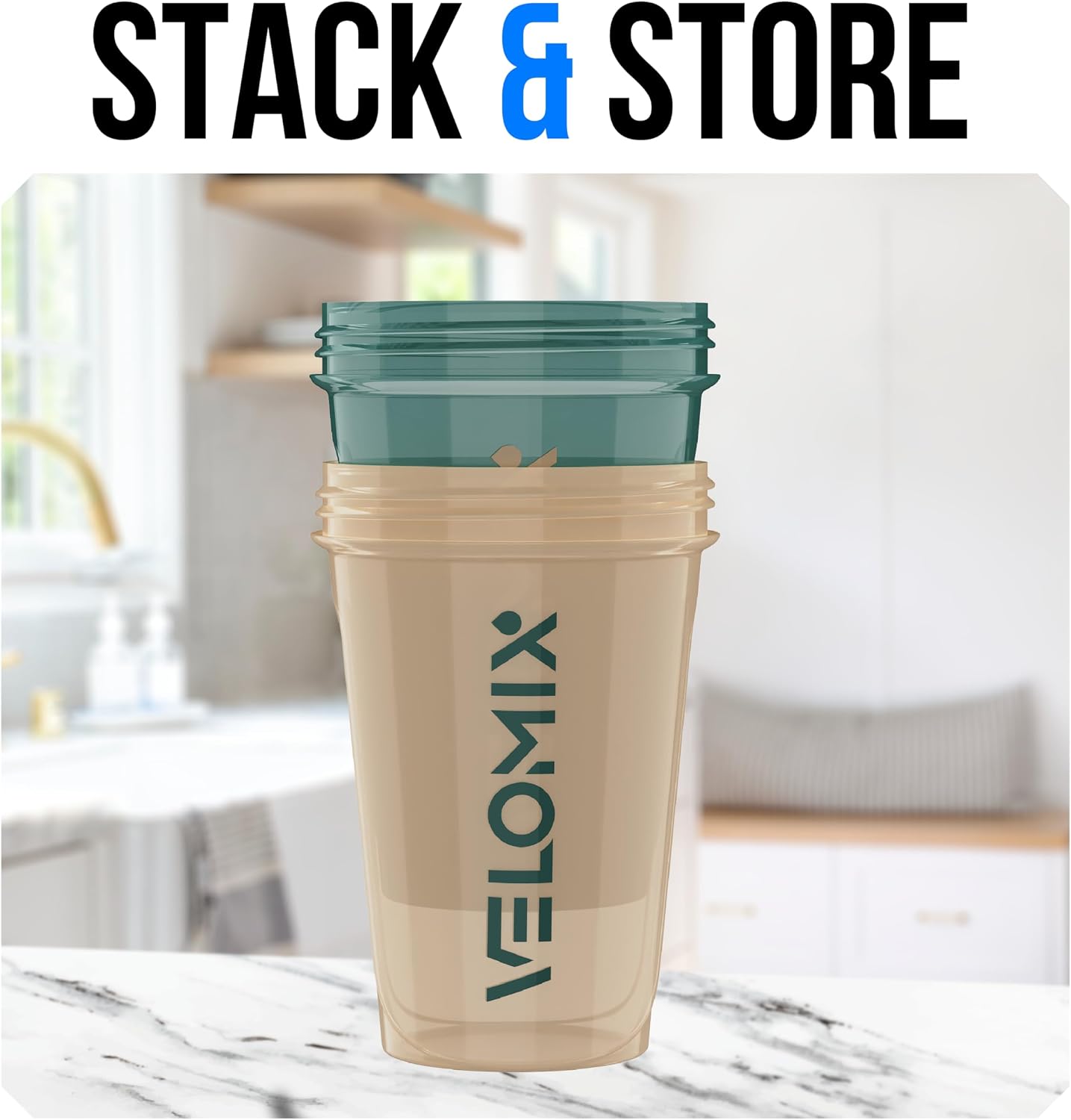 Detalle de VELOMIX 2-Pack Protein Shaker Bottle (up to 600ml) with Wire Mixball