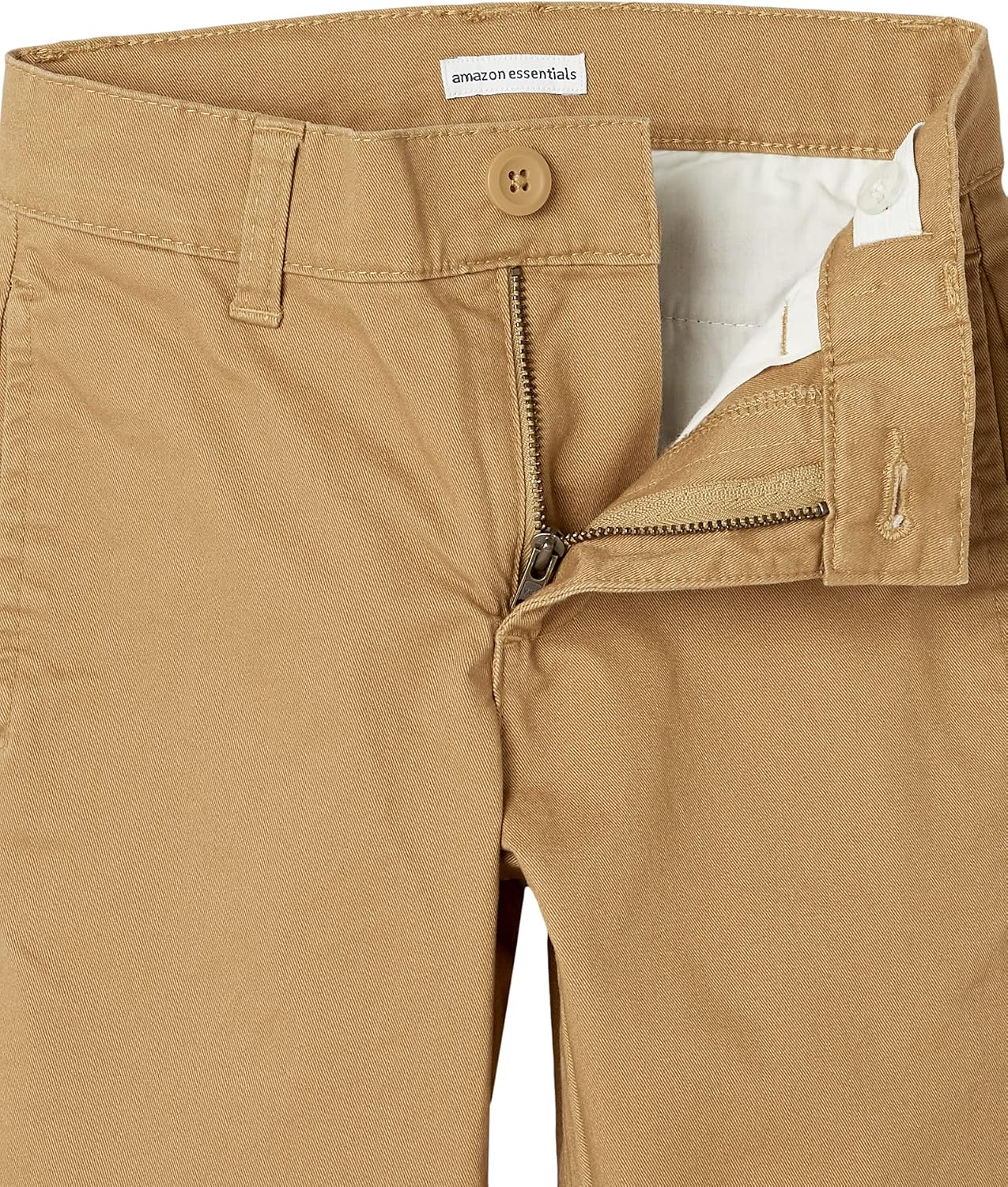 Detalle de Amazon Essentials Jungen Uniform-Chinohose mit Gerader Passform und Flachem Vorderteil