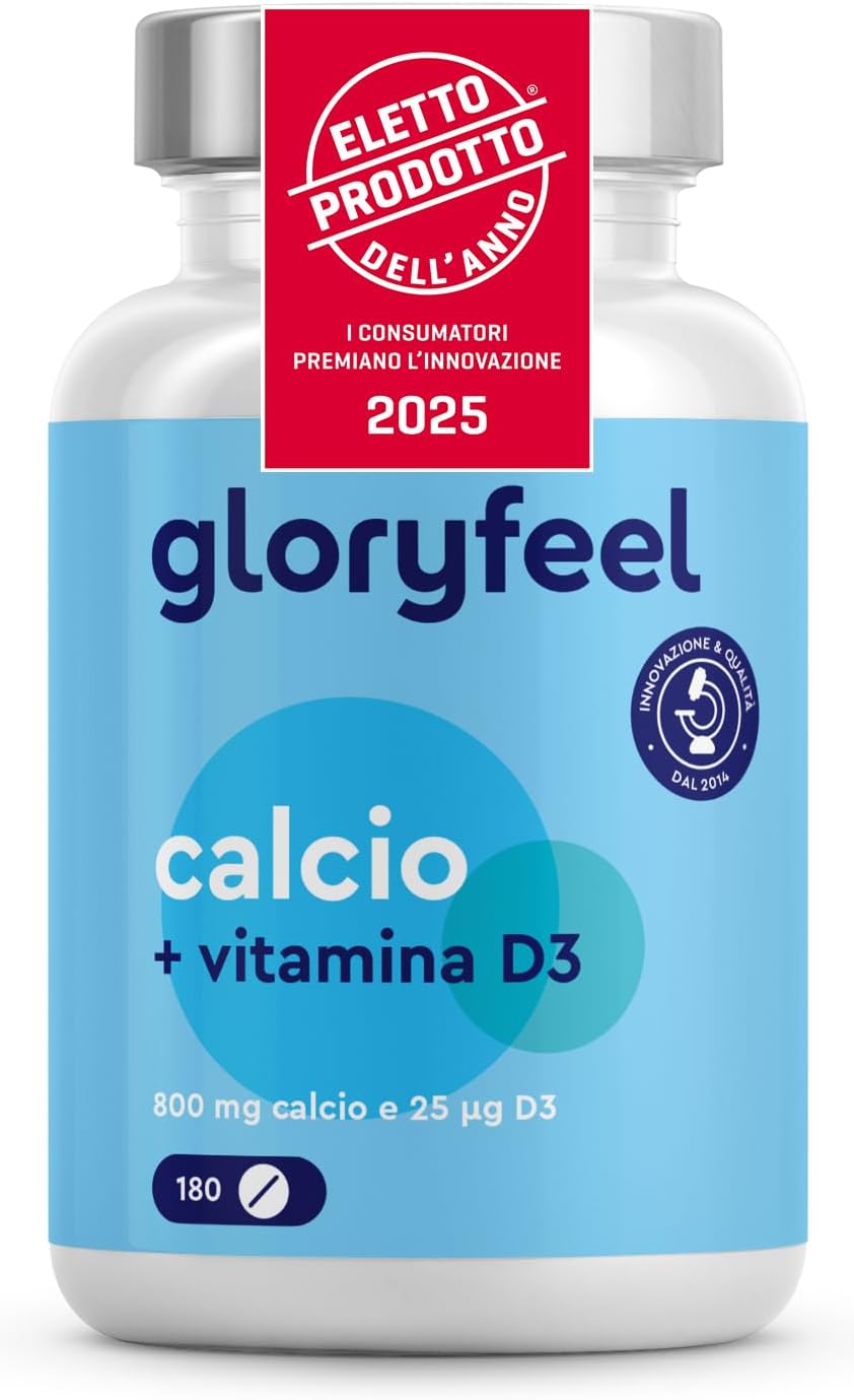 Detalle de Integratore Calcio e Vitamina D3, 180 Compresse – Gloryfeel: supporto per ossa, denti e muscoli