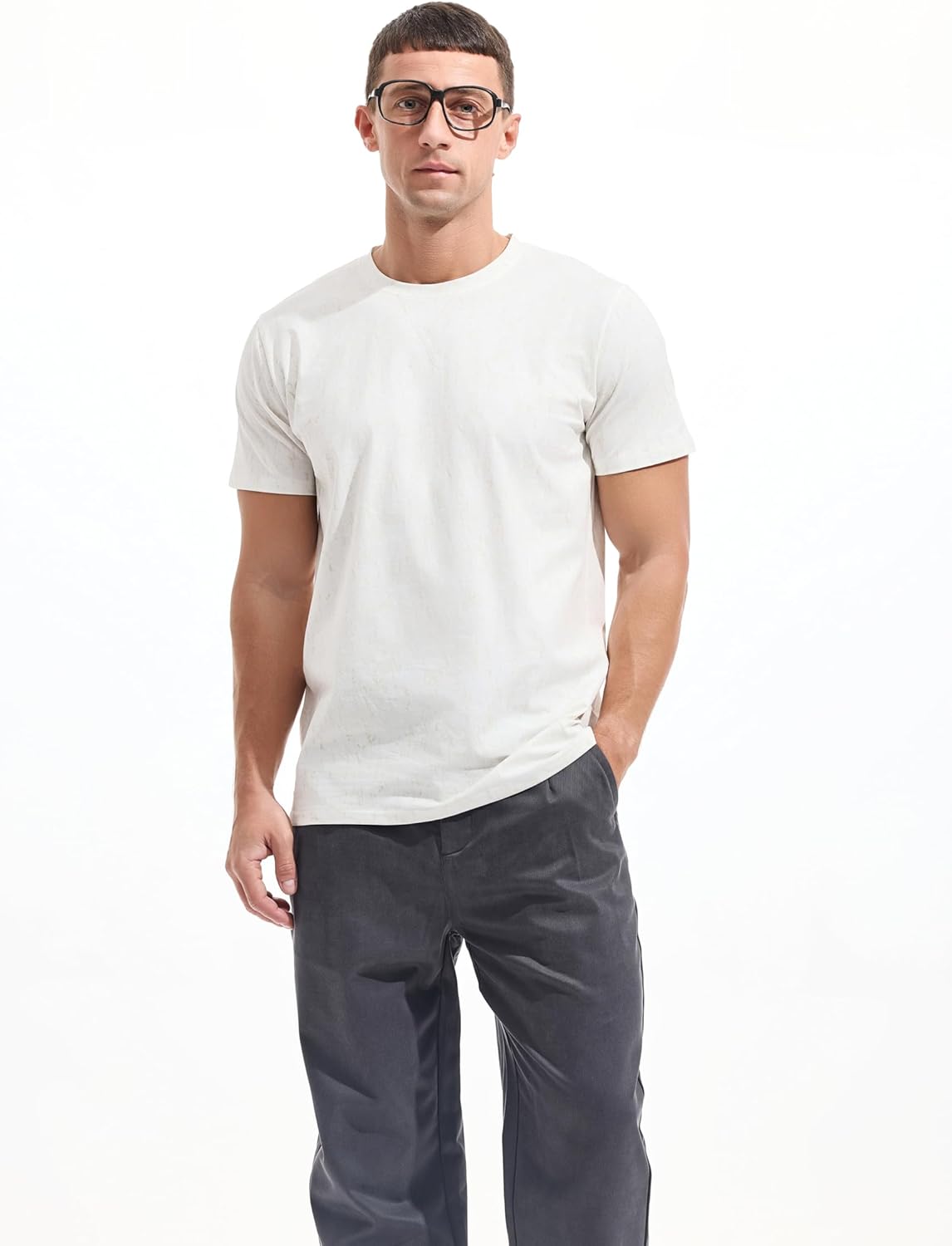 Thumbnail 4 de RONOMO Herren V-Ausschnitt T-Shirt Casual – vielseitiges Basic-Top mit Two-Tone Garngefärbtem Gewebe
