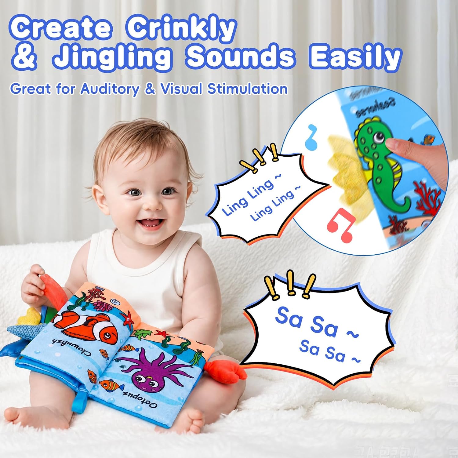 Thumbnail 3 de 2PCS Baby Sensory Books for Tummy Time (0–6 Months) — Crinkle & Touch-and-Feel Travel Soft Books