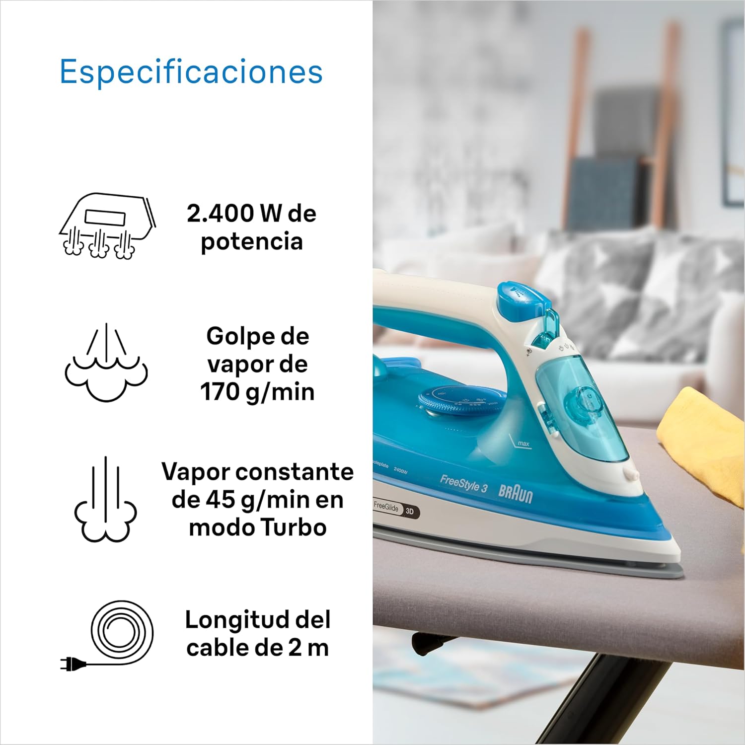 Thumbnail 3 de Braun FreeStyle 3 FI3144BL 🧳 Plancha de Vapor con Suela SuperCeramic