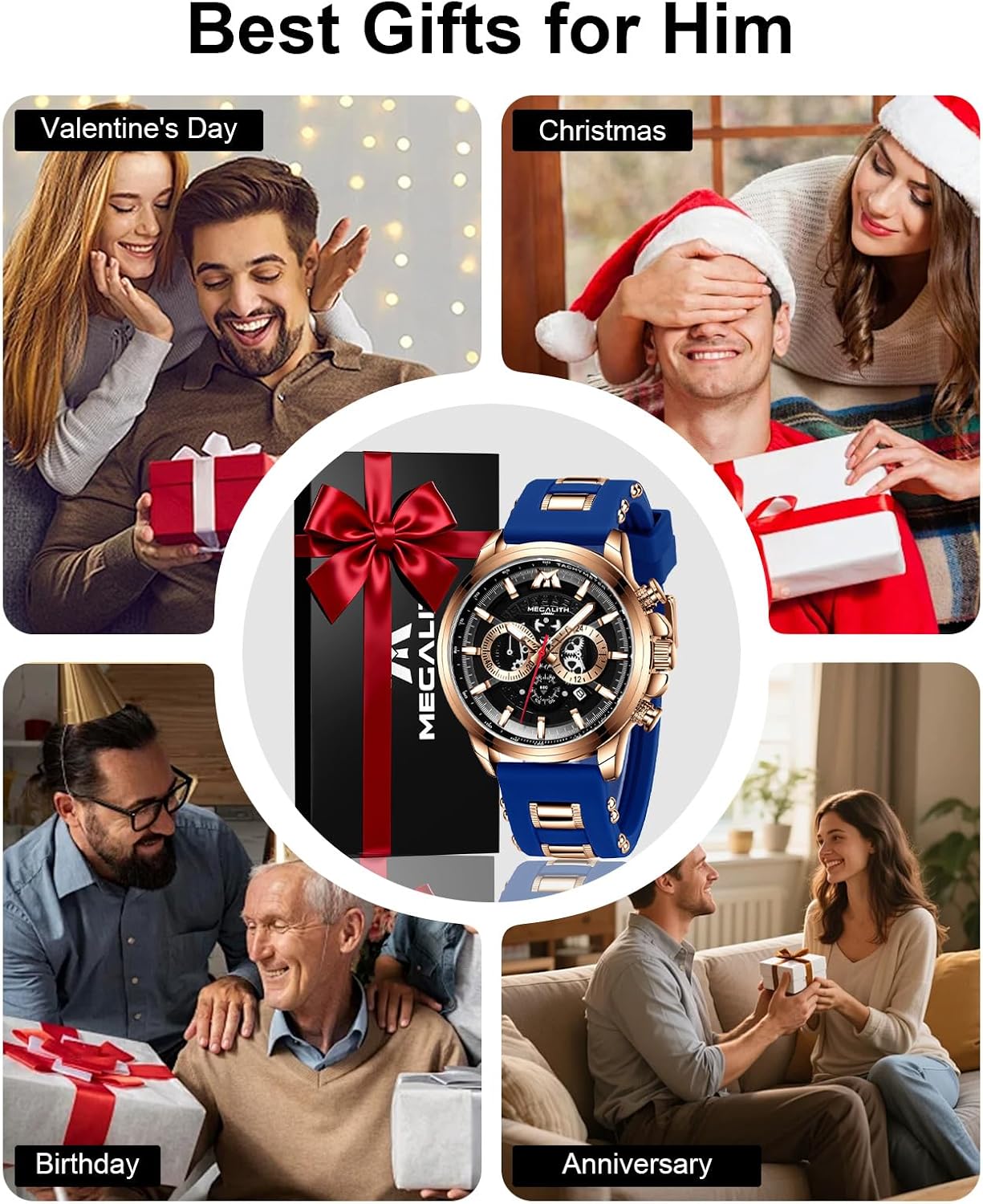 Thumbnail 3 de MEGALITH Herren Chronograph Uhr mit blauem Skelett-Zifferblatt – Quarz, 3ATM, Datum, Leuchtzeiger
