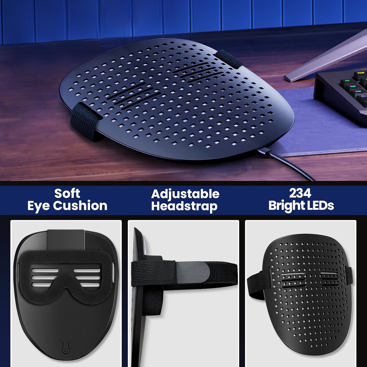 Detalle 1 de QAQ LED Light-Up Mask with 50 Patterns, Gesture Controls and Rechargeable Battery