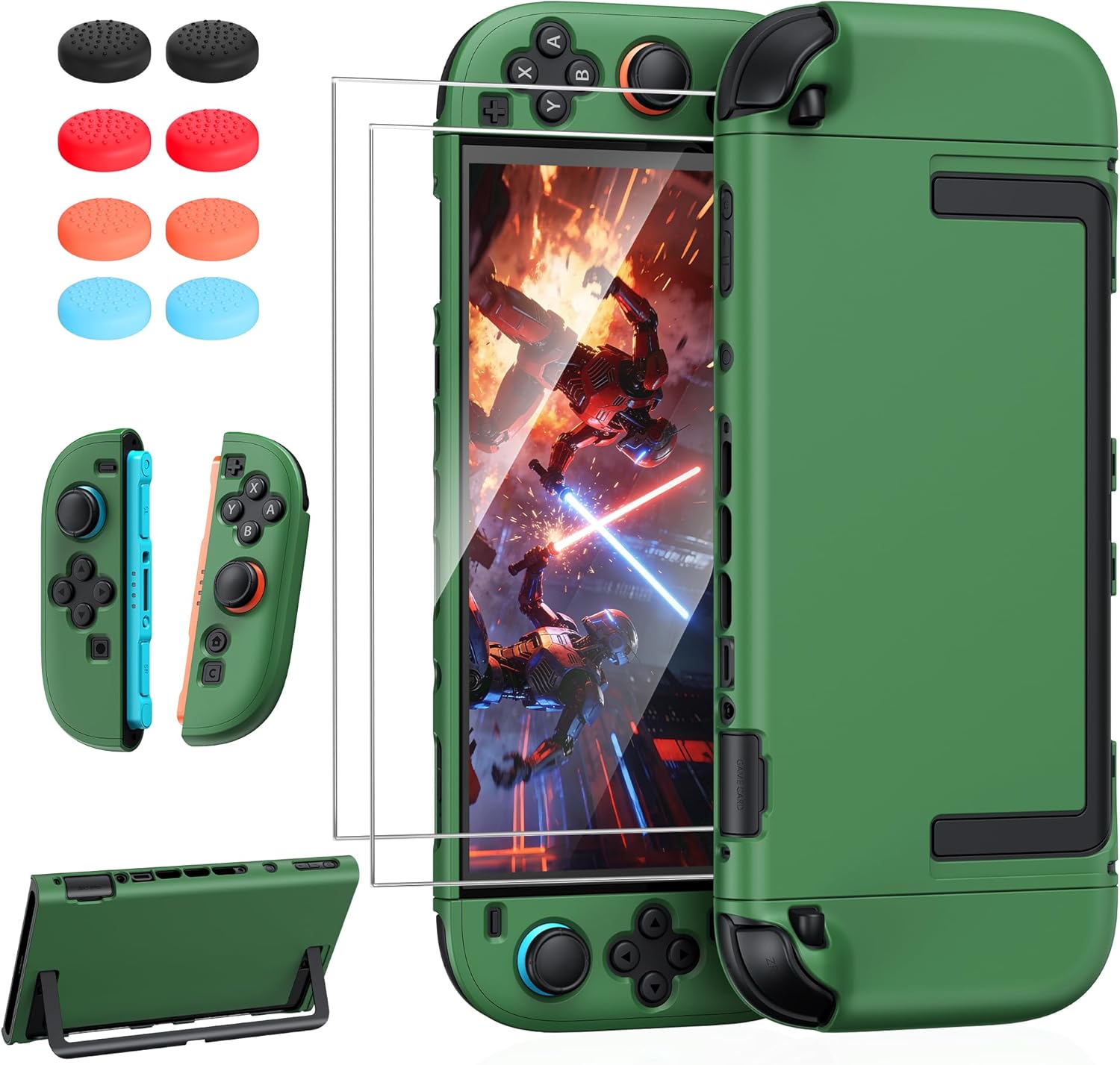 Detalle de FYOUNG Protective Case for Nintendo Switch 2 2025 – Slim Hard Shell with Screen Protectors and Grip Caps