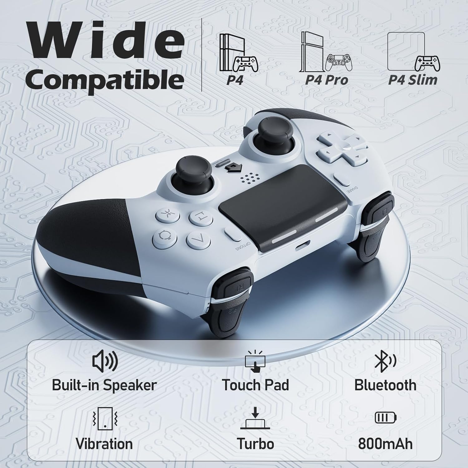Thumbnail 1 de CHEREEKI Wireless PS4 Controller compatible with PS4 Pro / Slim / and PS-4 – with vibration, turbo and 3.5mm audio jack (White)