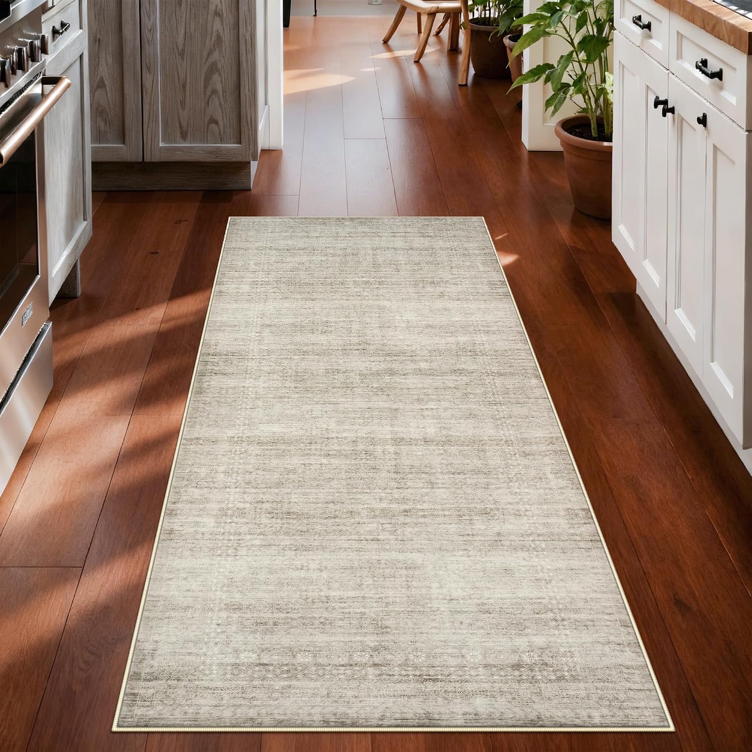 Thumbnail 6 de Washable 2x4 Abstract Kitchen Rug: Neutral, Easy-Clean, Non-Slip Floor Mat (Beige/Ivory, 2x4)