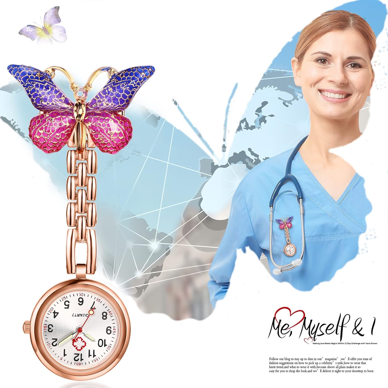 Thumbnail 2 de OIDEA Krankenschwester Uhr „Schmetterling“ – Analog-Quarz Damenuhr mit leuchtenden Zeigern und arabischem Zifferblatt