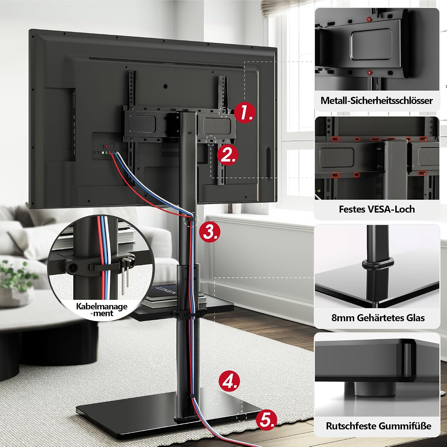 Thumbnail 4 de AOKCOS TV-Ständer Bodenständer für 32–70 Zoll Fernseher – höhenverstellbar, schwenkbar, VESA bis 400x400 mm