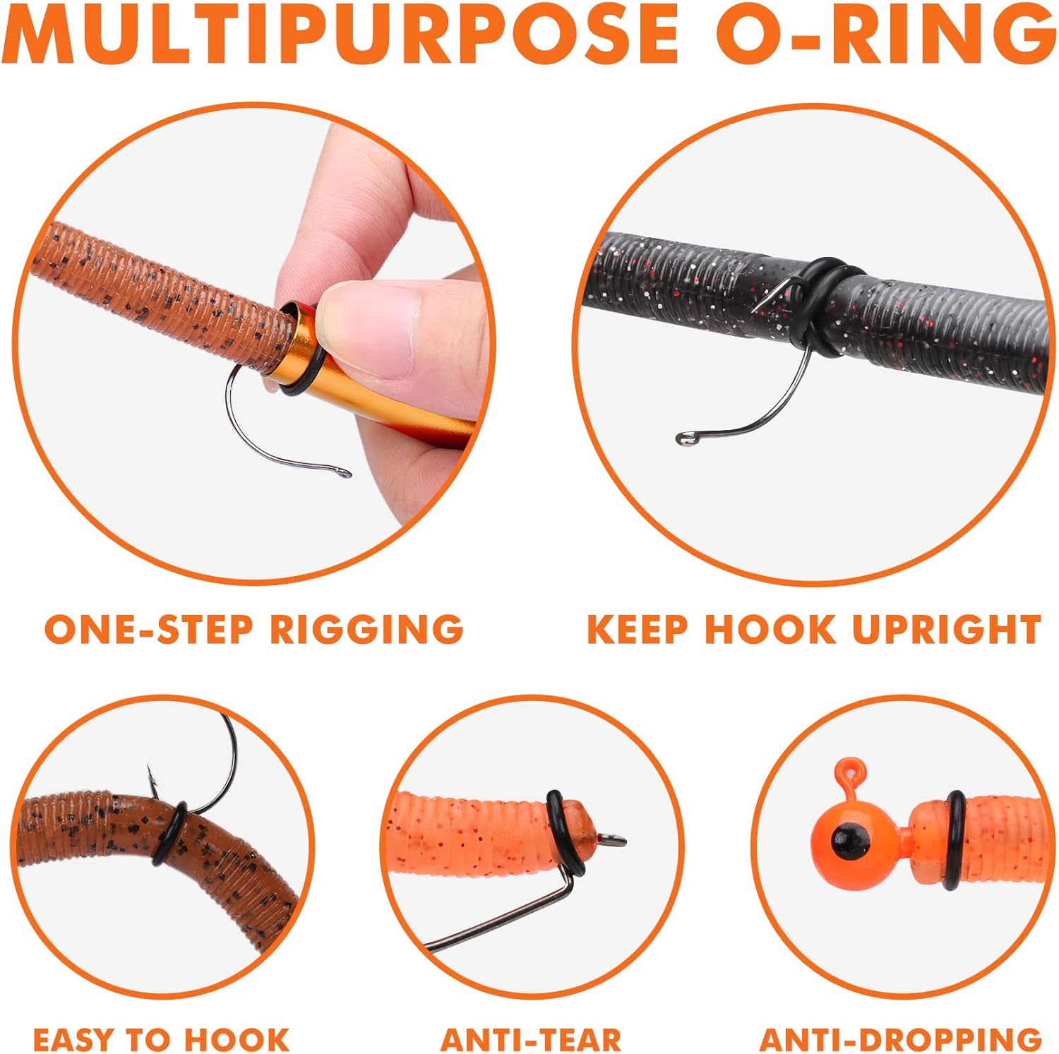 Detalle de Truscend Gradient Wacky Rig Tool with Silicone O Rings (210 Pcs) for 3"-4" and 5"-7" Worm Lures