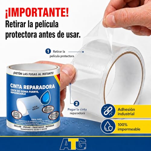 Detalle de ATG Kit reparación piscina bajo el agua: cinta adhesiva impermeable 10×150 cm para parches transparentes